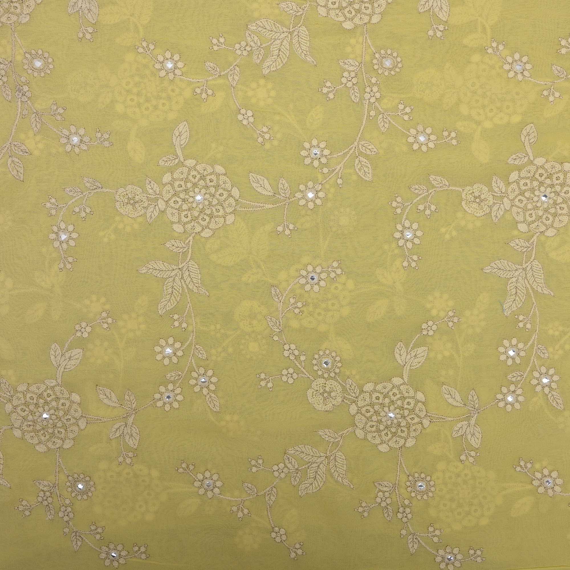 Lemon Yellow Embroidery Georgette Fabric