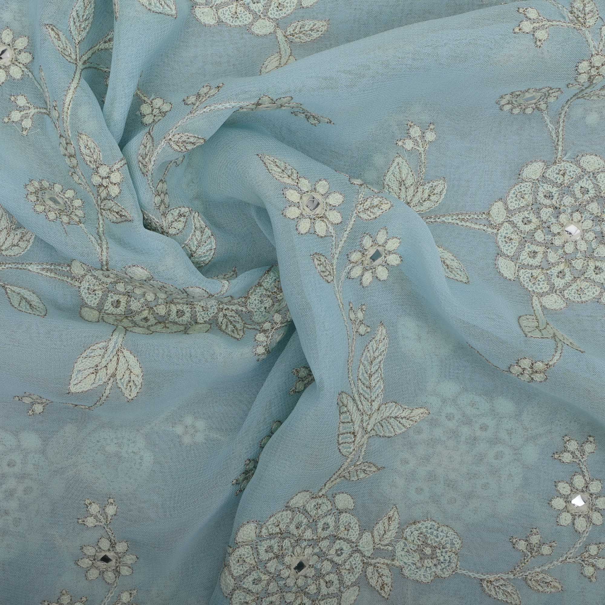 Pale Blue Embroidery Georgette Fabric