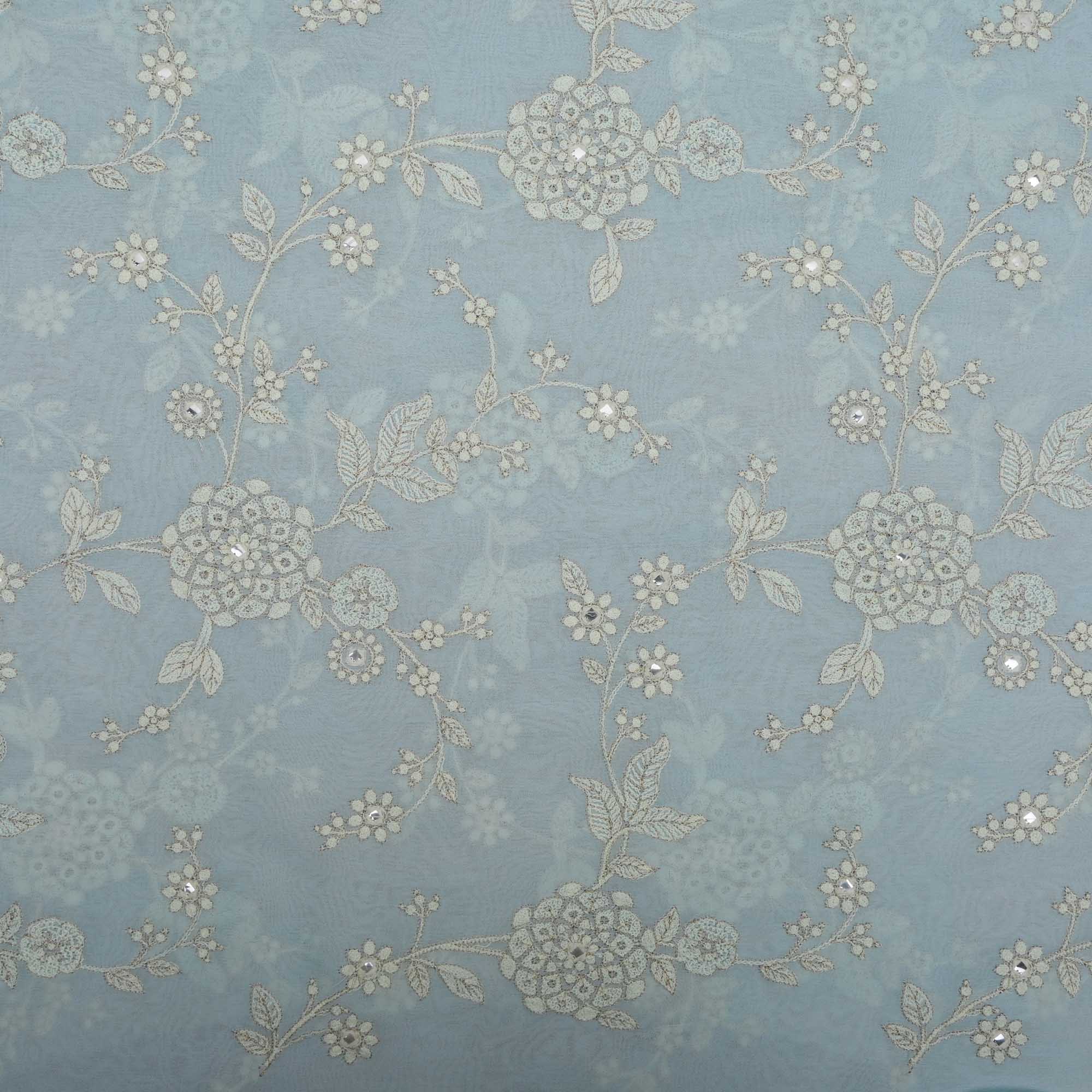 Pale Blue Embroidery Georgette Fabric