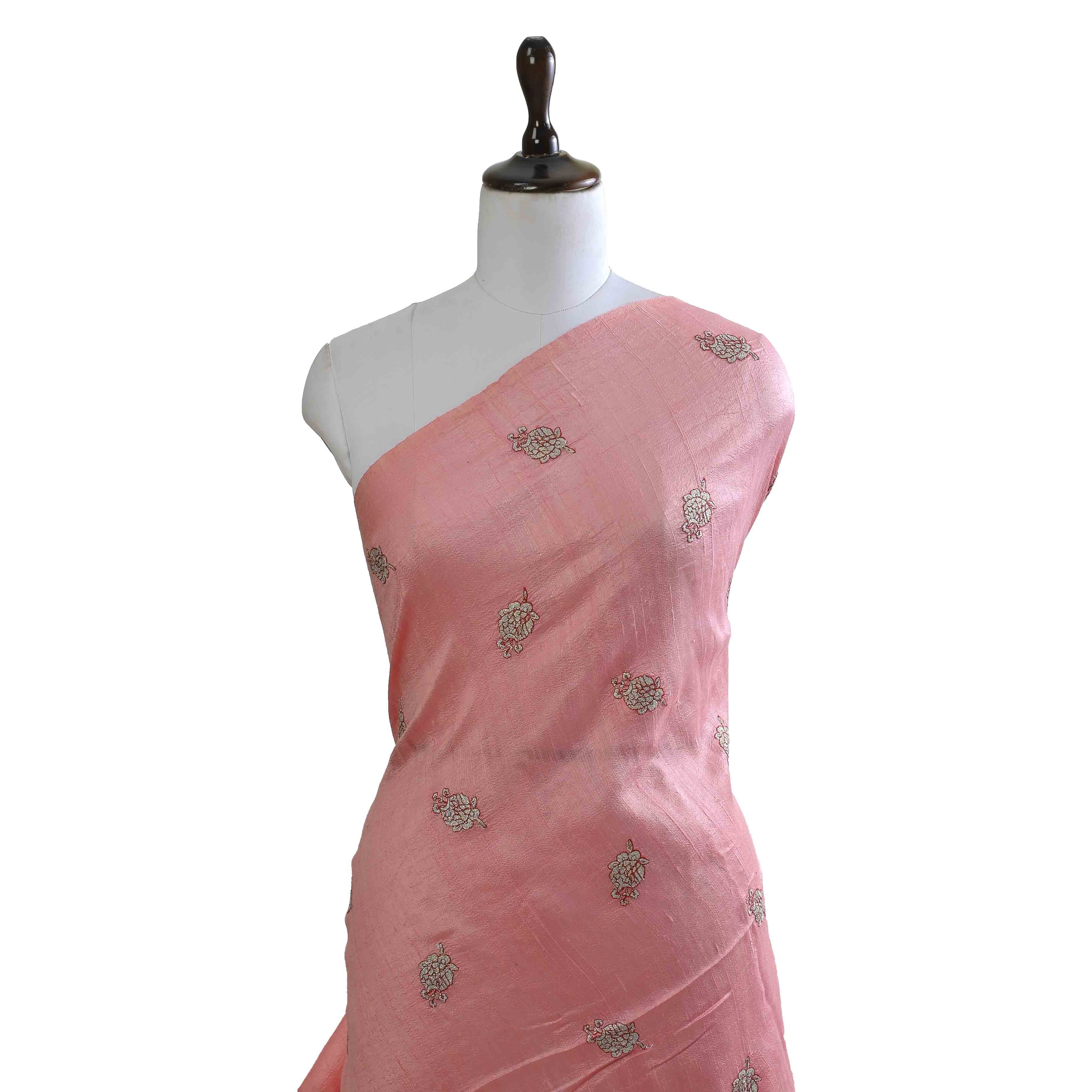 Light Pink Raw Silk Embroidery Fabric