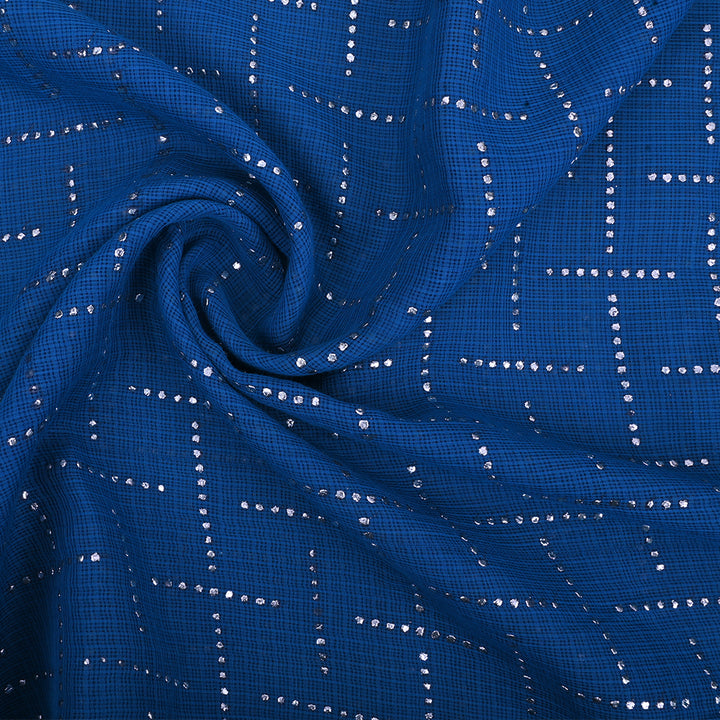 Royals Blue Embroidery Kota Fabric