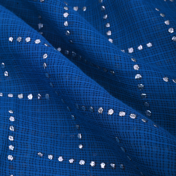Royals Blue Embroidery Kota Fabric