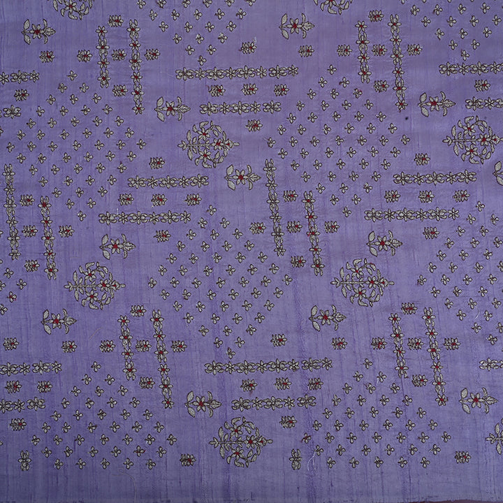 Medium Purple Embroidered Raw Silk Fabric