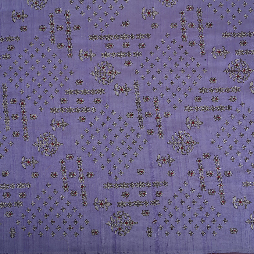 Medium Purple Embroidered Raw Silk Fabric