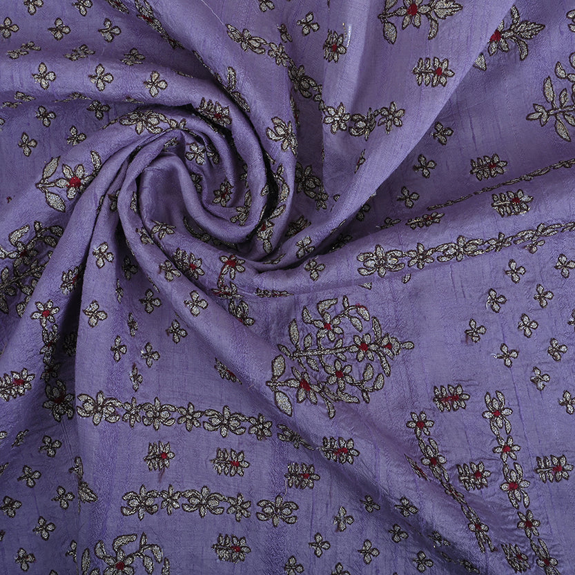 Medium Purple Embroidered Raw Silk Fabric