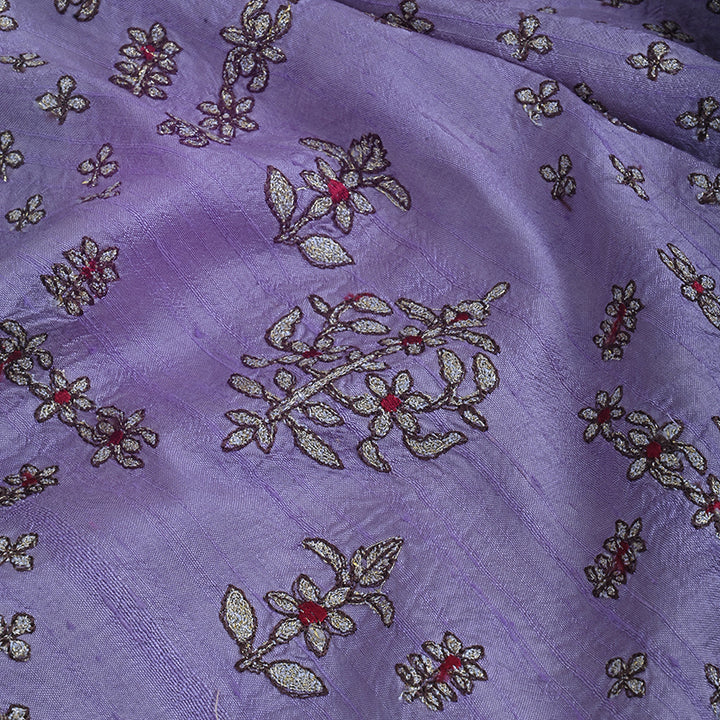 Medium Purple Embroidered Raw Silk Fabric