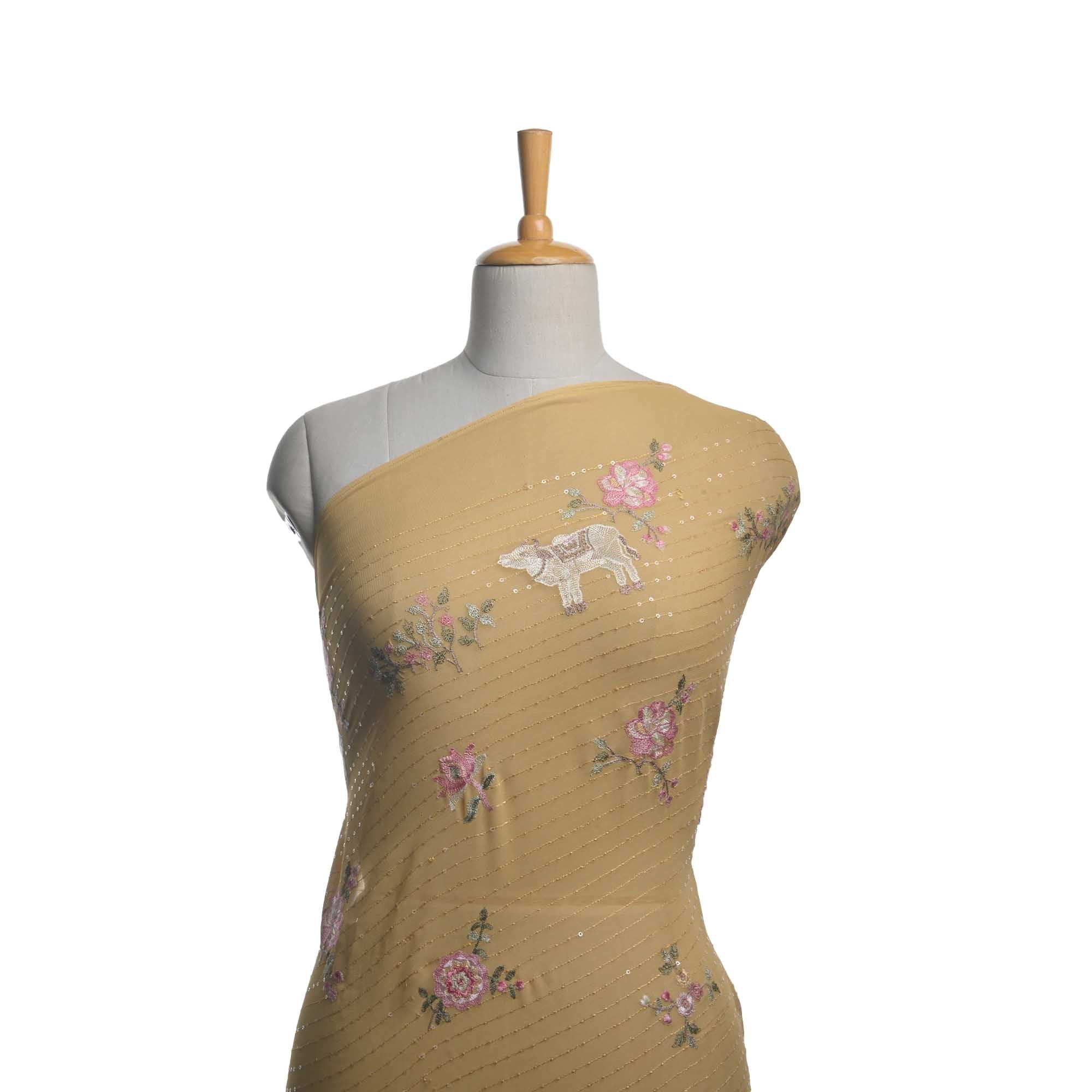 Hunyadi Yellow Embroidery Georgette Fabric