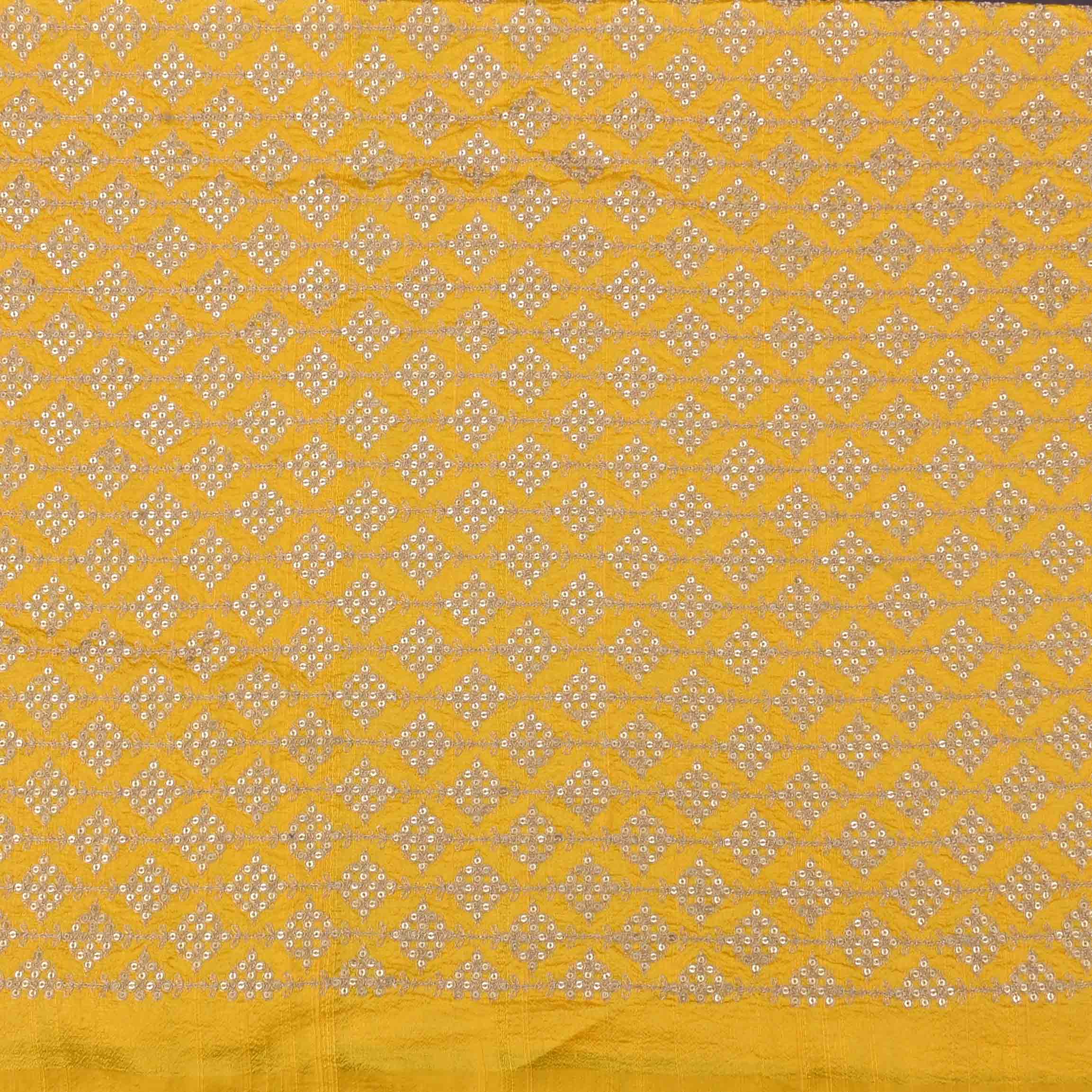 Sunflower Yellow Raw Silk Embroidery Fabric