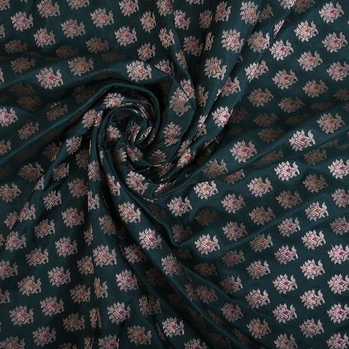 Dark Green Banarasi Silk Handloom Fabric