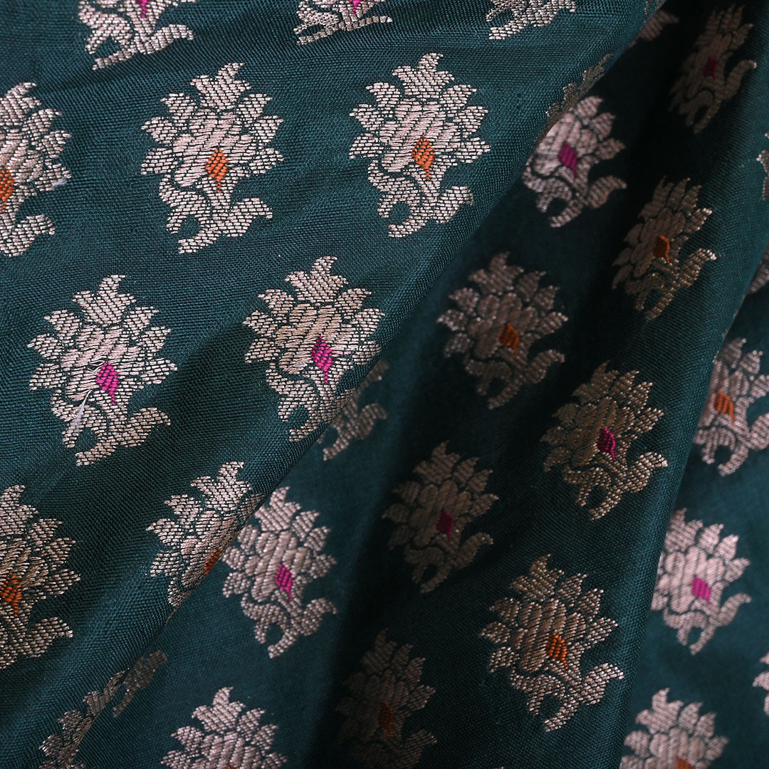 Dark Green Banarasi Silk Handloom Fabric