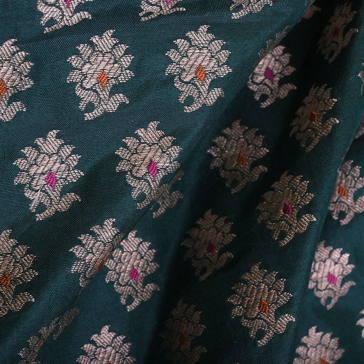 Dark Green Banarasi Silk Handloom Fabric