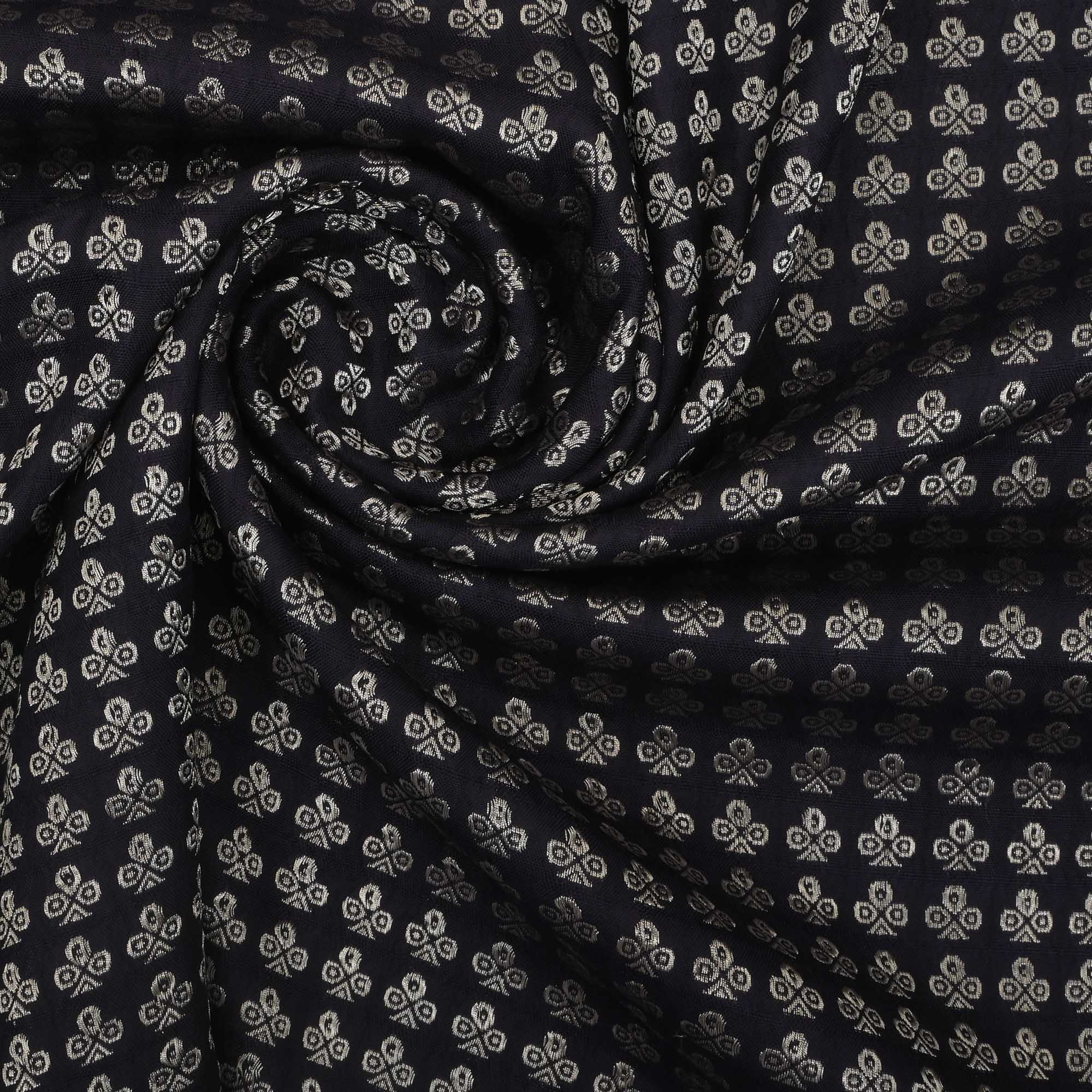 Charcoal Black Floral Butti Kanchi Fabric