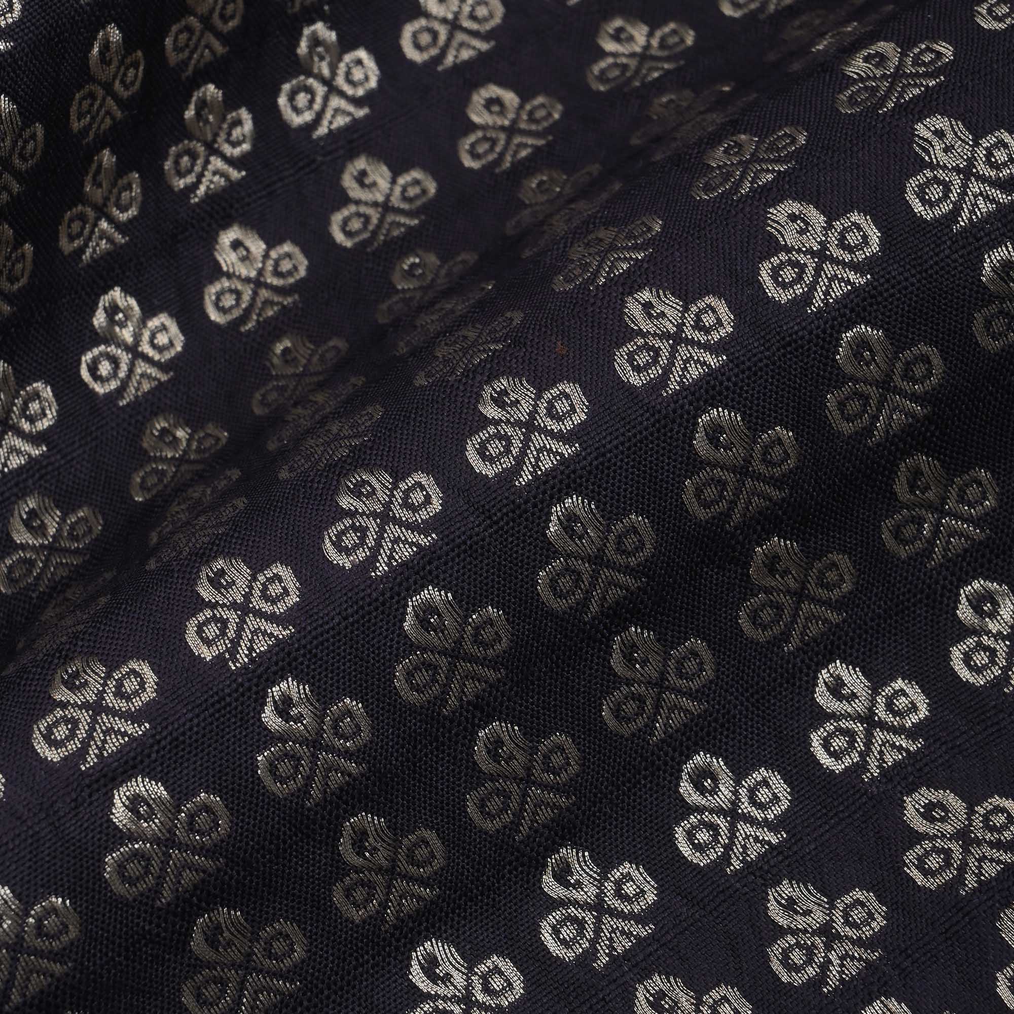 Charcoal Black Floral Butti Kanchi Fabric