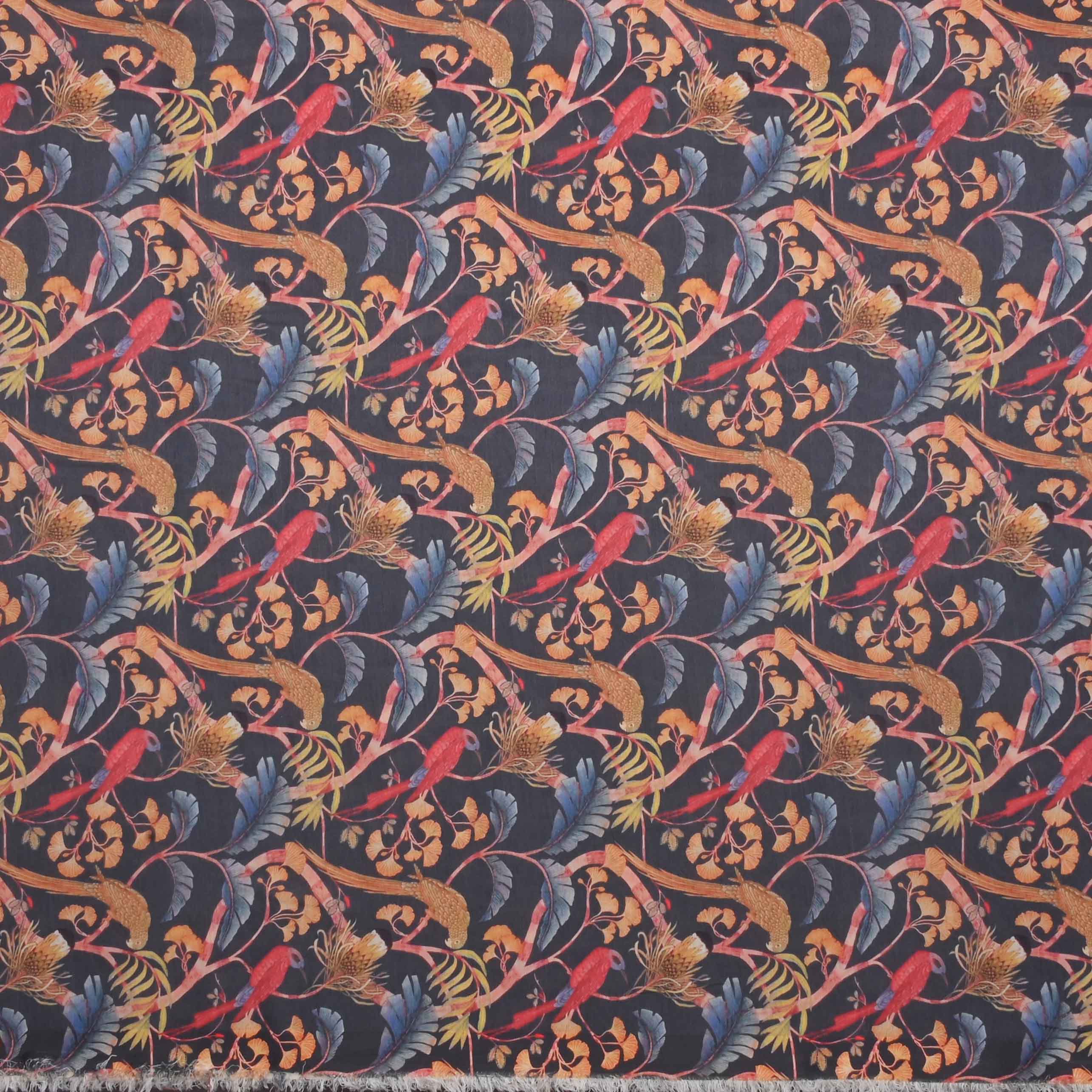 Blue Printed Tussar Fabric With Floral Pattern