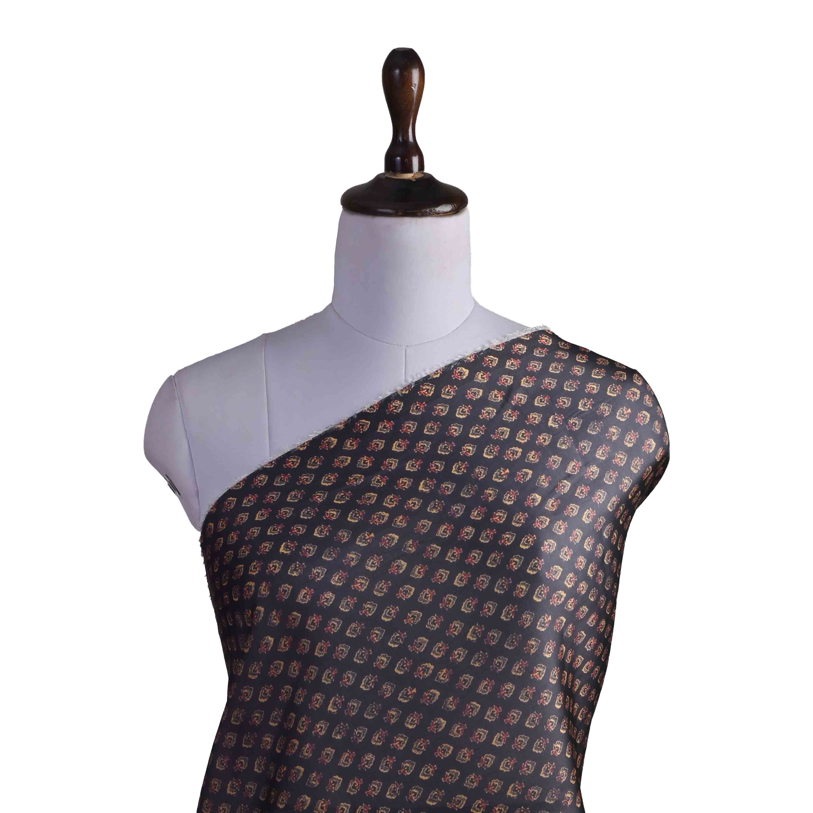 Black Printed Silk Buttis Fabric