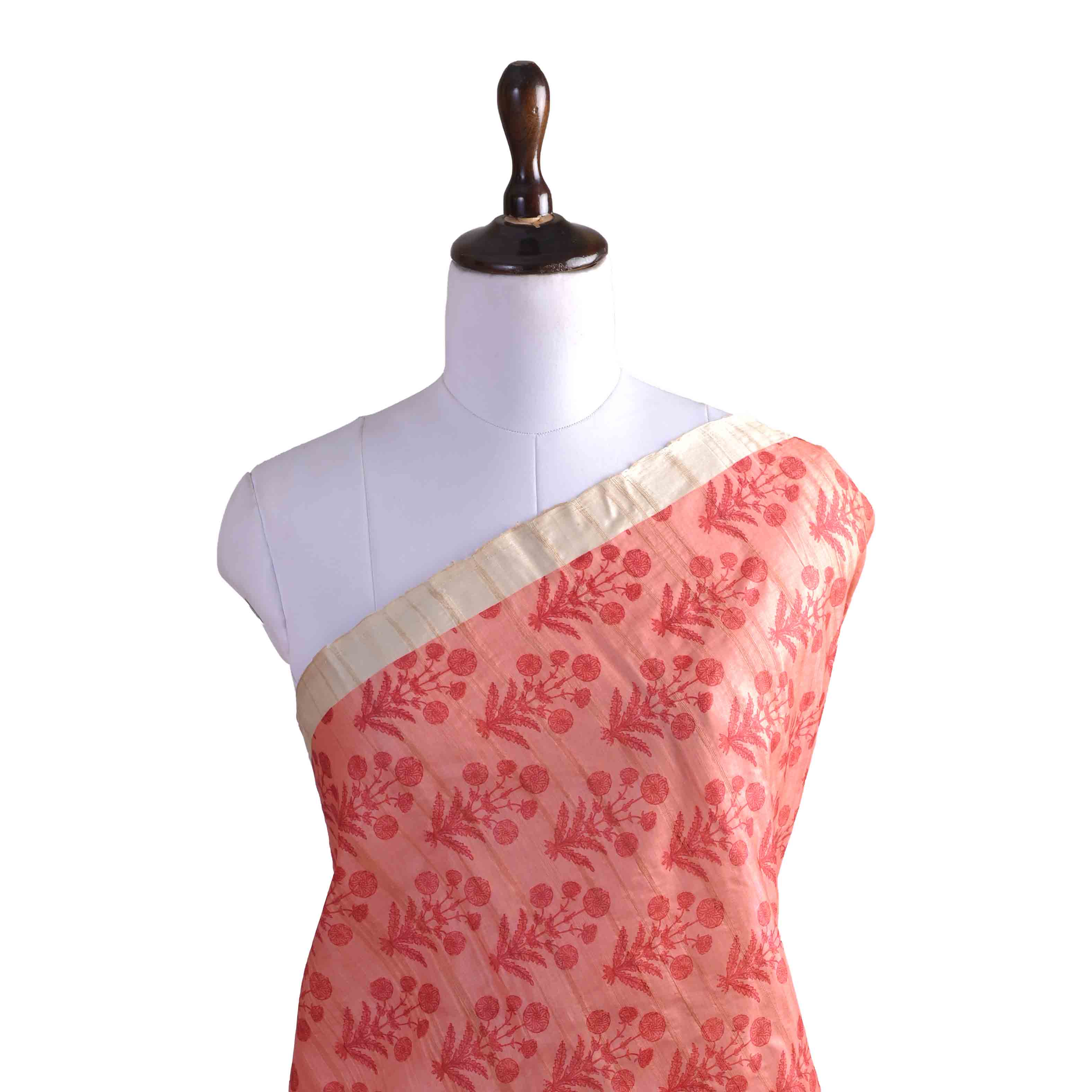 Peach Orange Floral Printed Silk Fabric