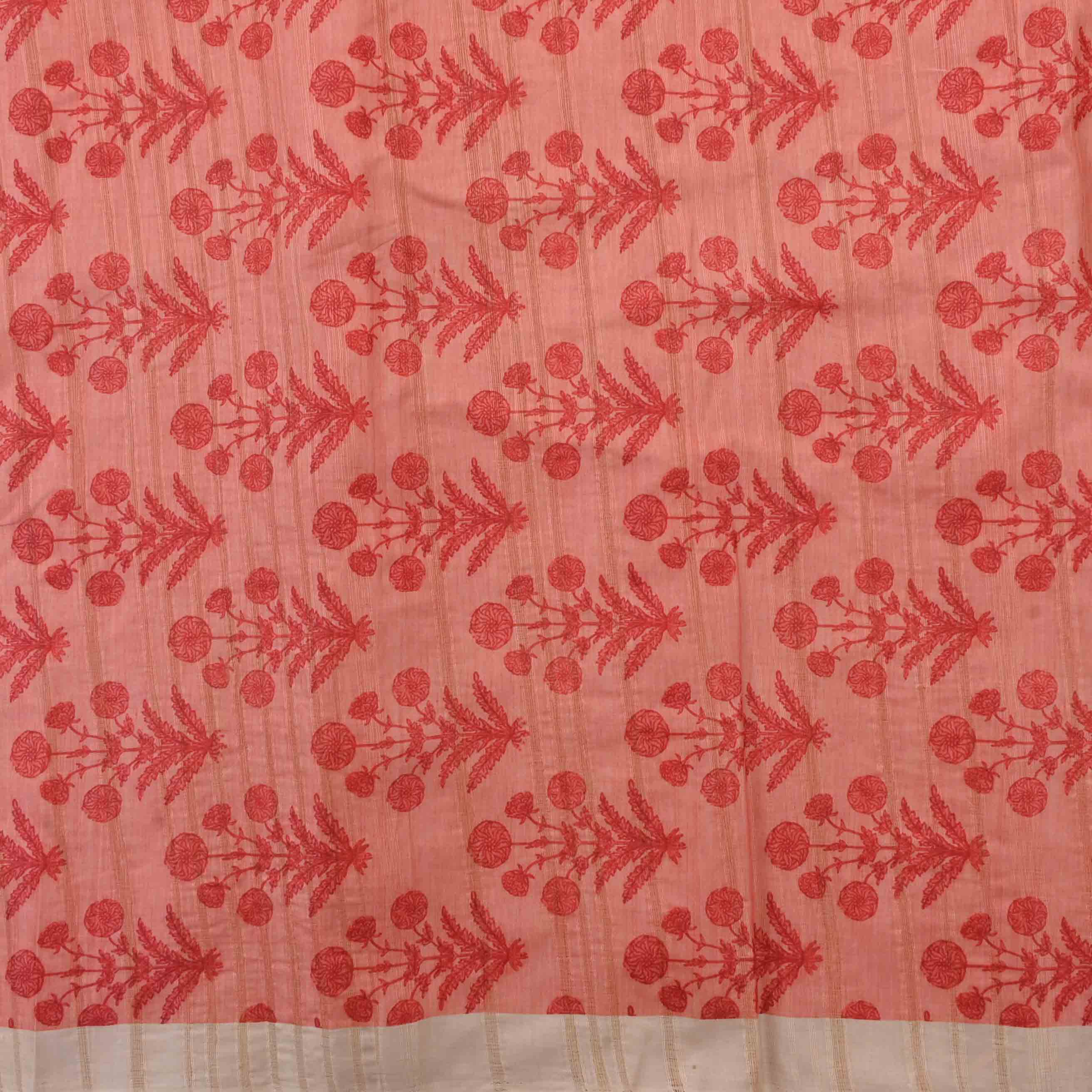 Peach Orange Floral Printed Silk Fabric