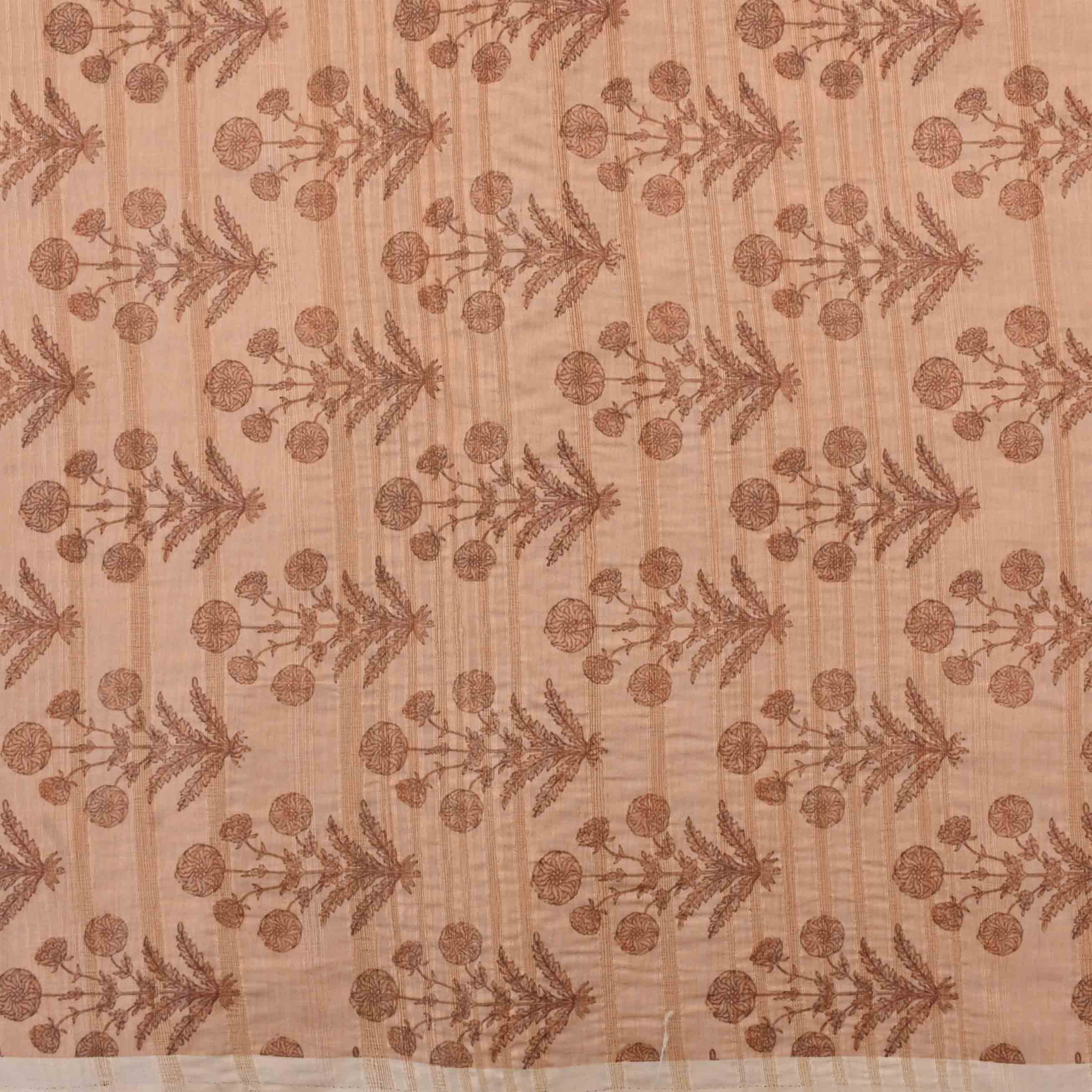 Peach Orange Floral Printed Silk Fabric