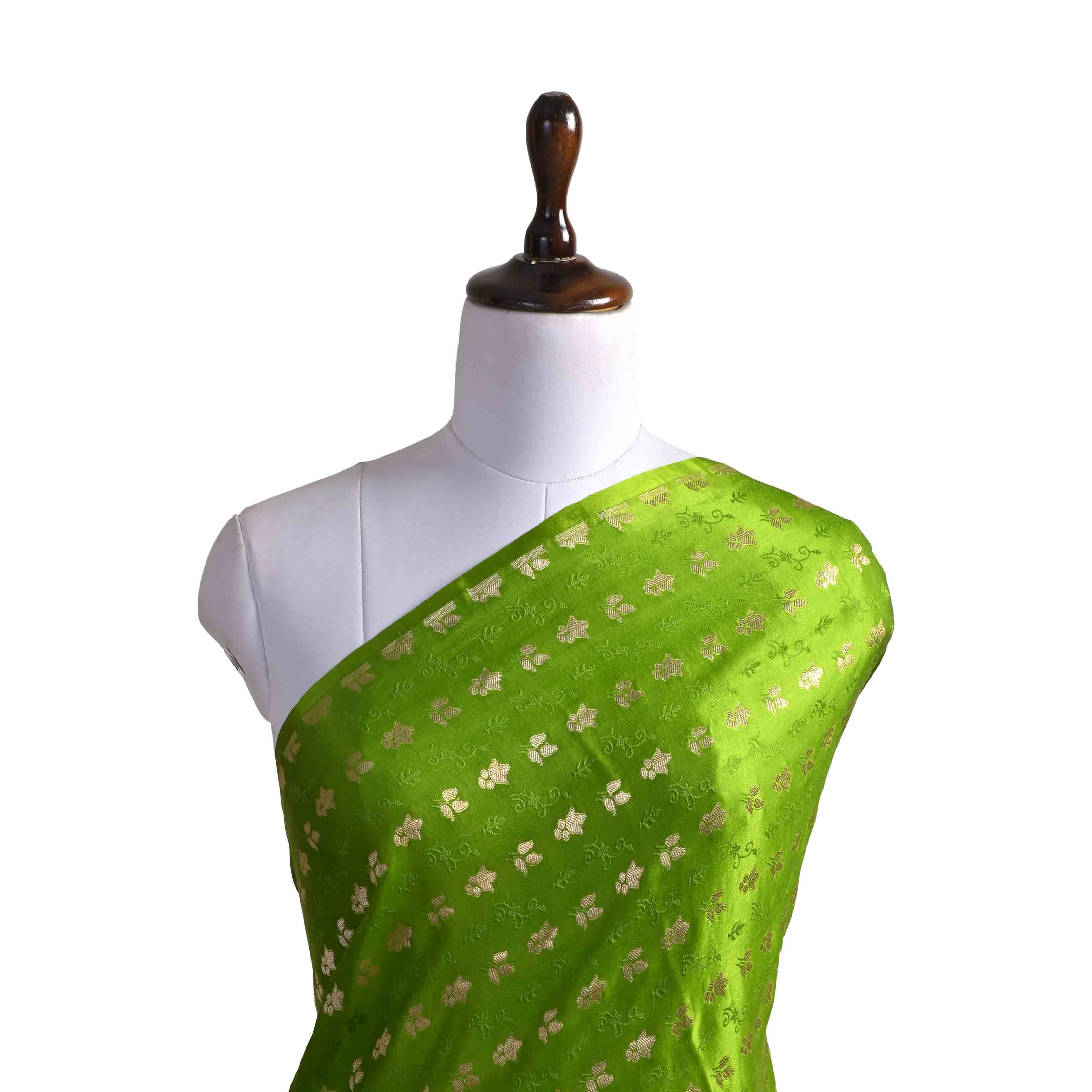 Classic Green Banarasi Fabric With Buttis