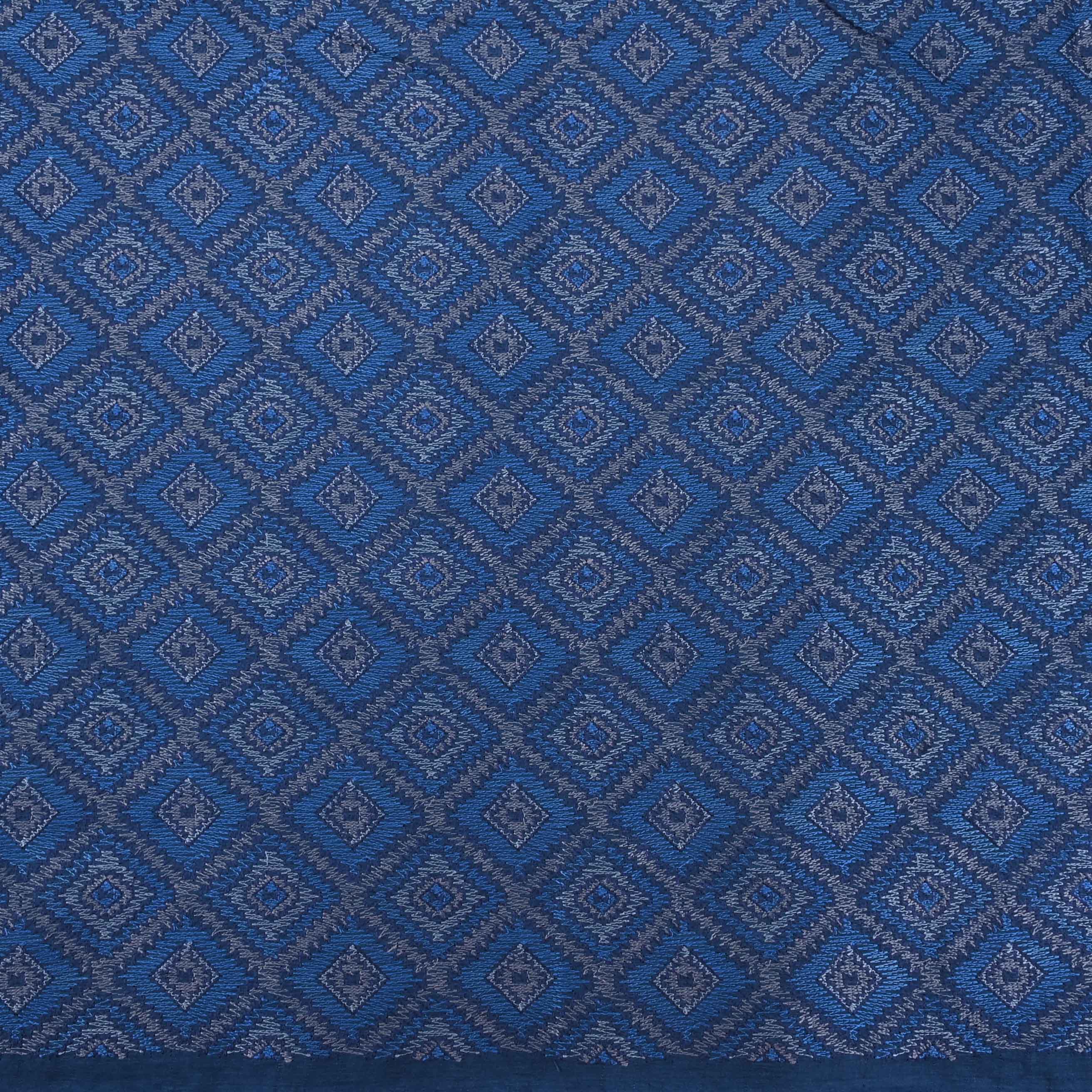 Blue Tussar Thread Embroidery Fabric