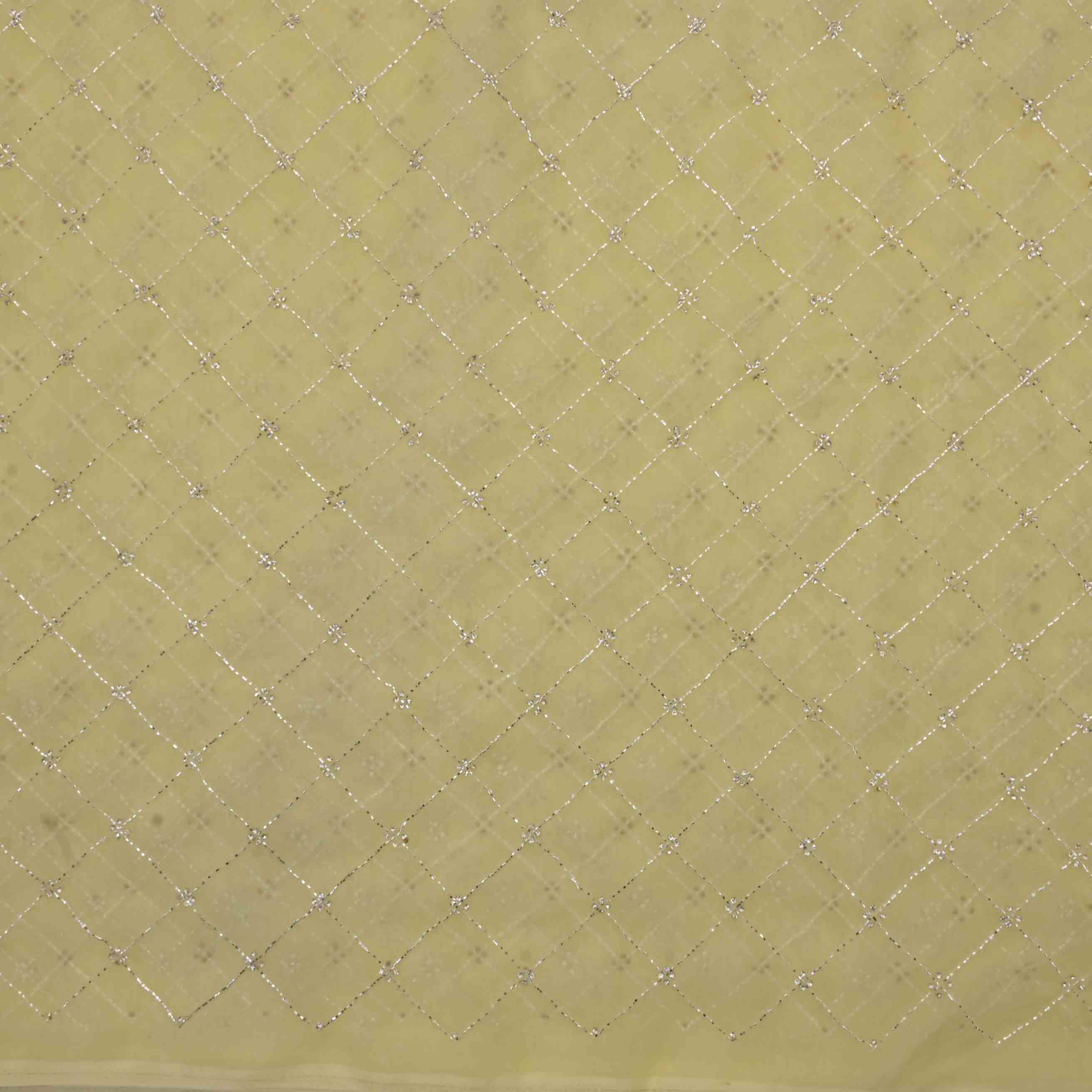 Yellow Embroidered Organza Fabric