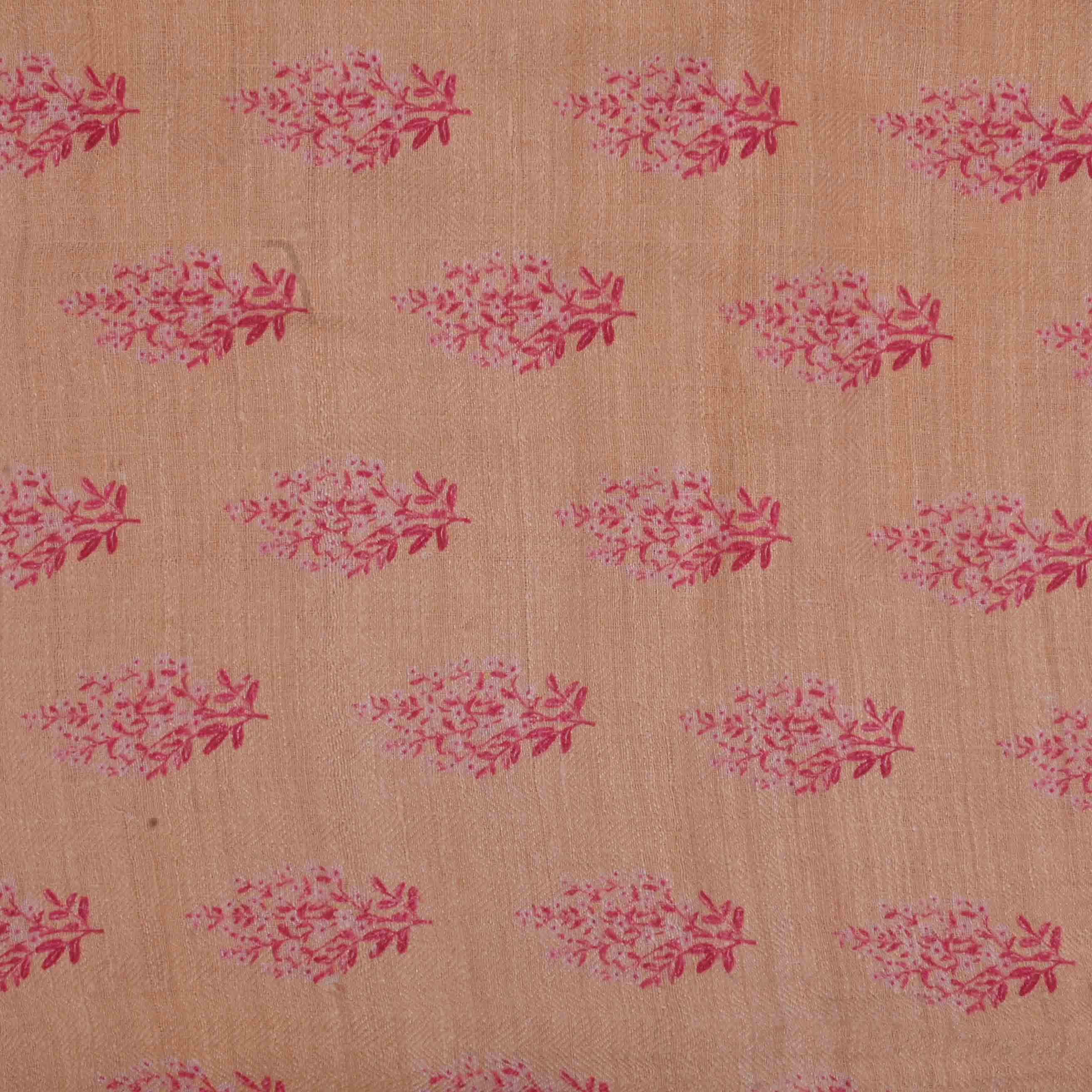 Bright Peach Printed Matka Fabric With Floral Pattern