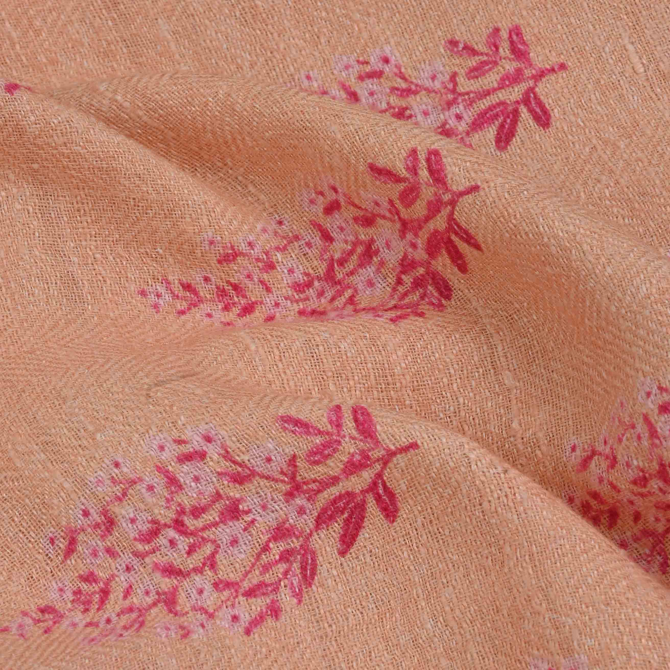 Bright Peach Printed Matka Fabric With Floral Pattern