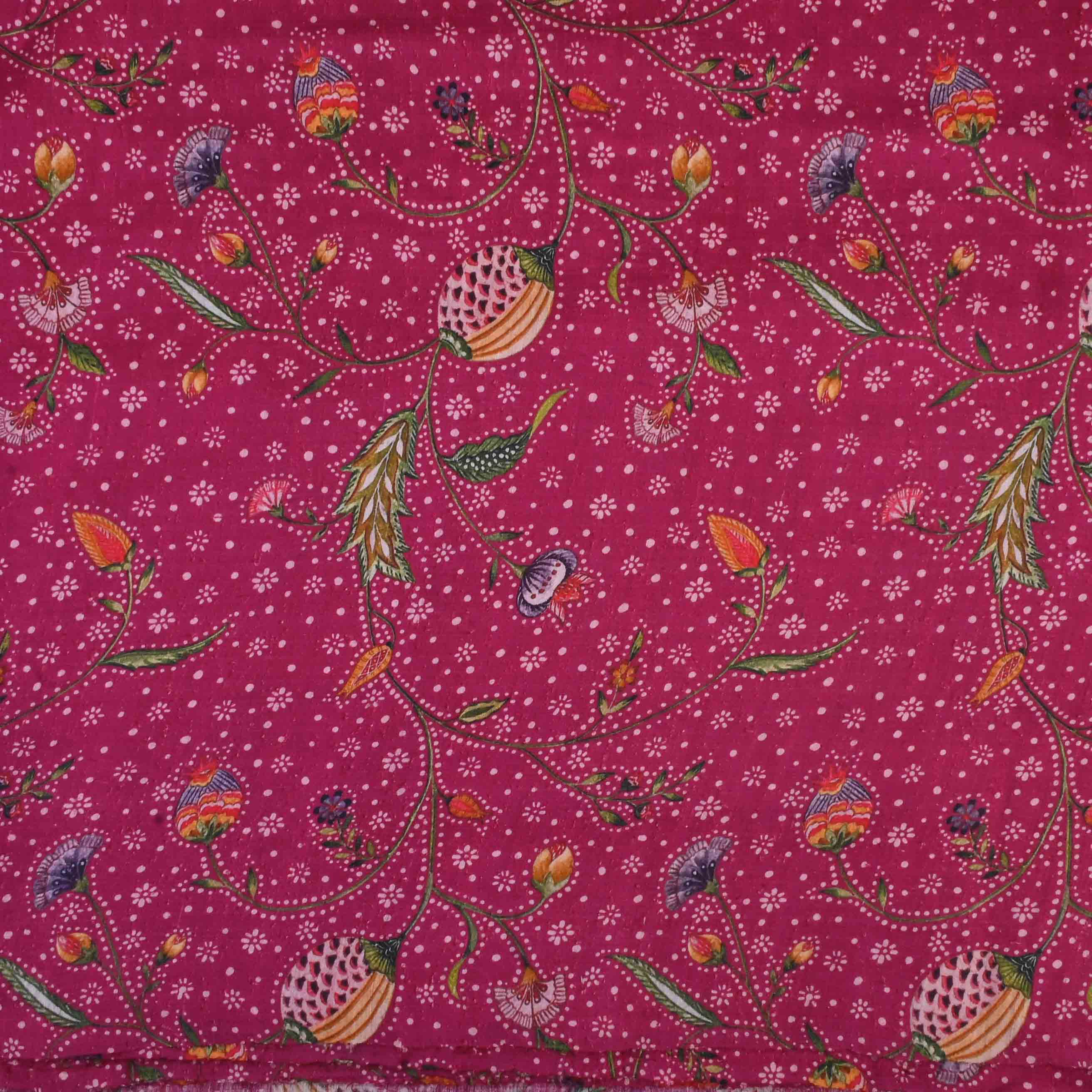 Cherry Pink Printed Matka Fabric With Floral Pattern