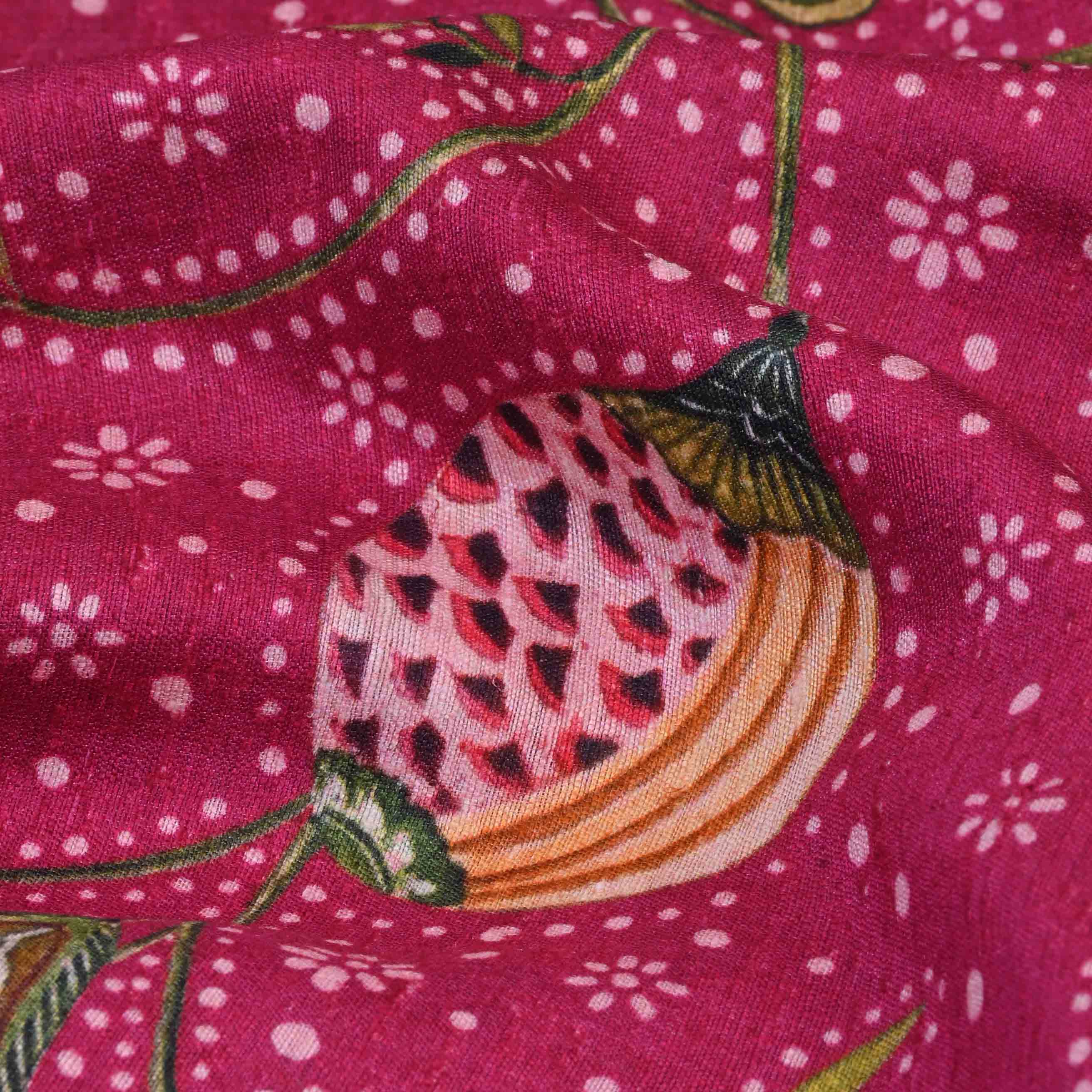 Cherry Pink Printed Matka Fabric With Floral Pattern