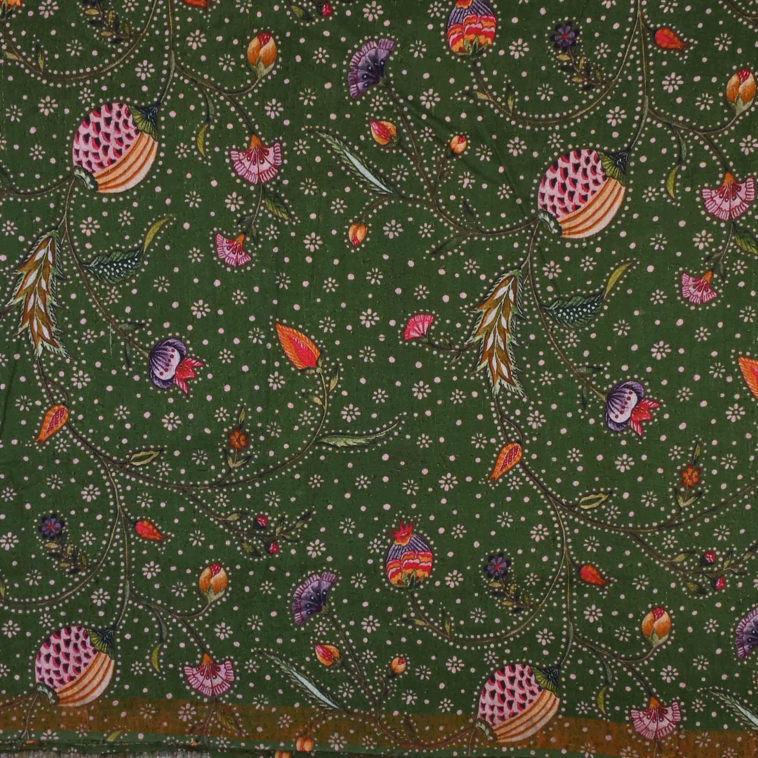 Hunter Green Printed Matka Fabric