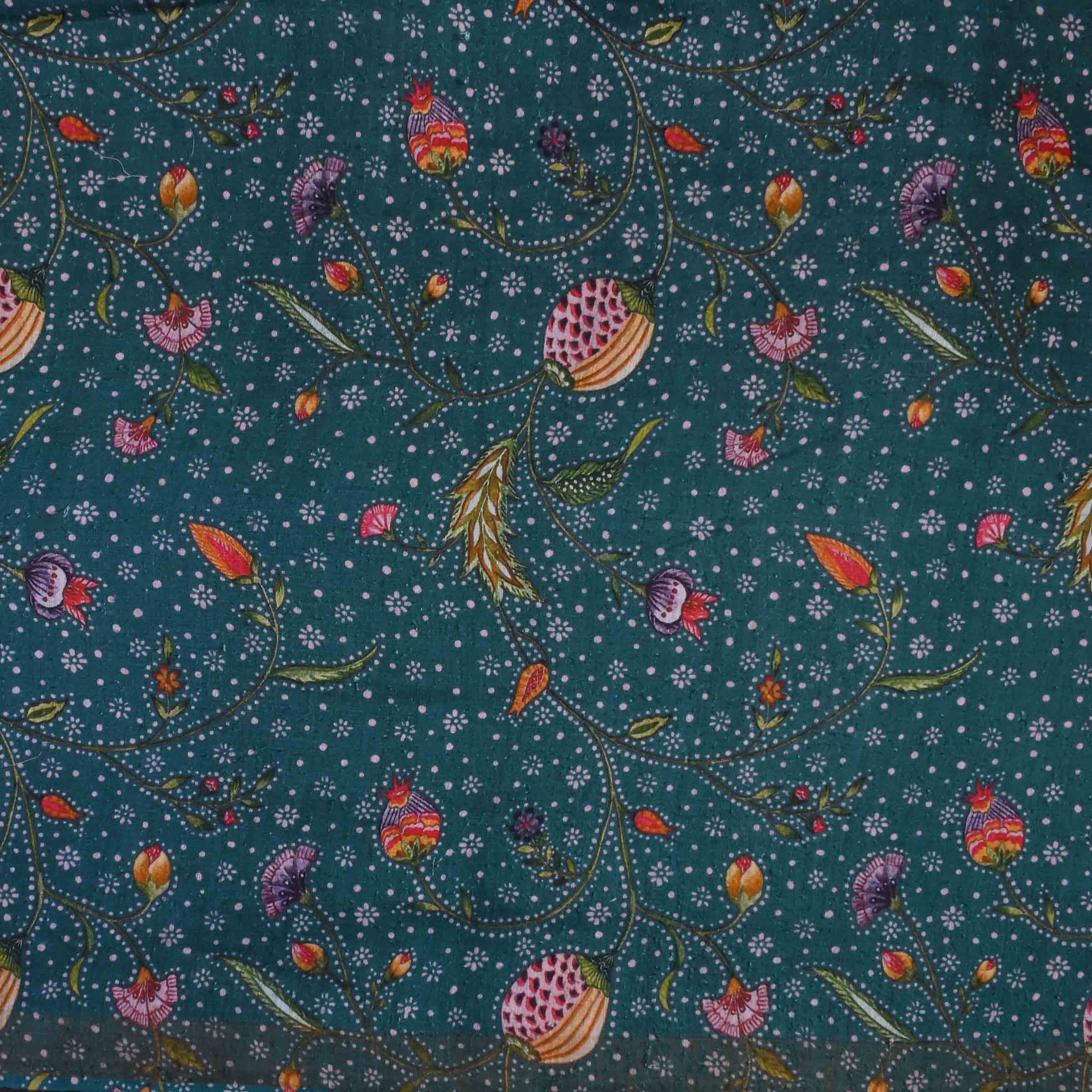 Midnight Green Printed Matka Fabric 1Mtr