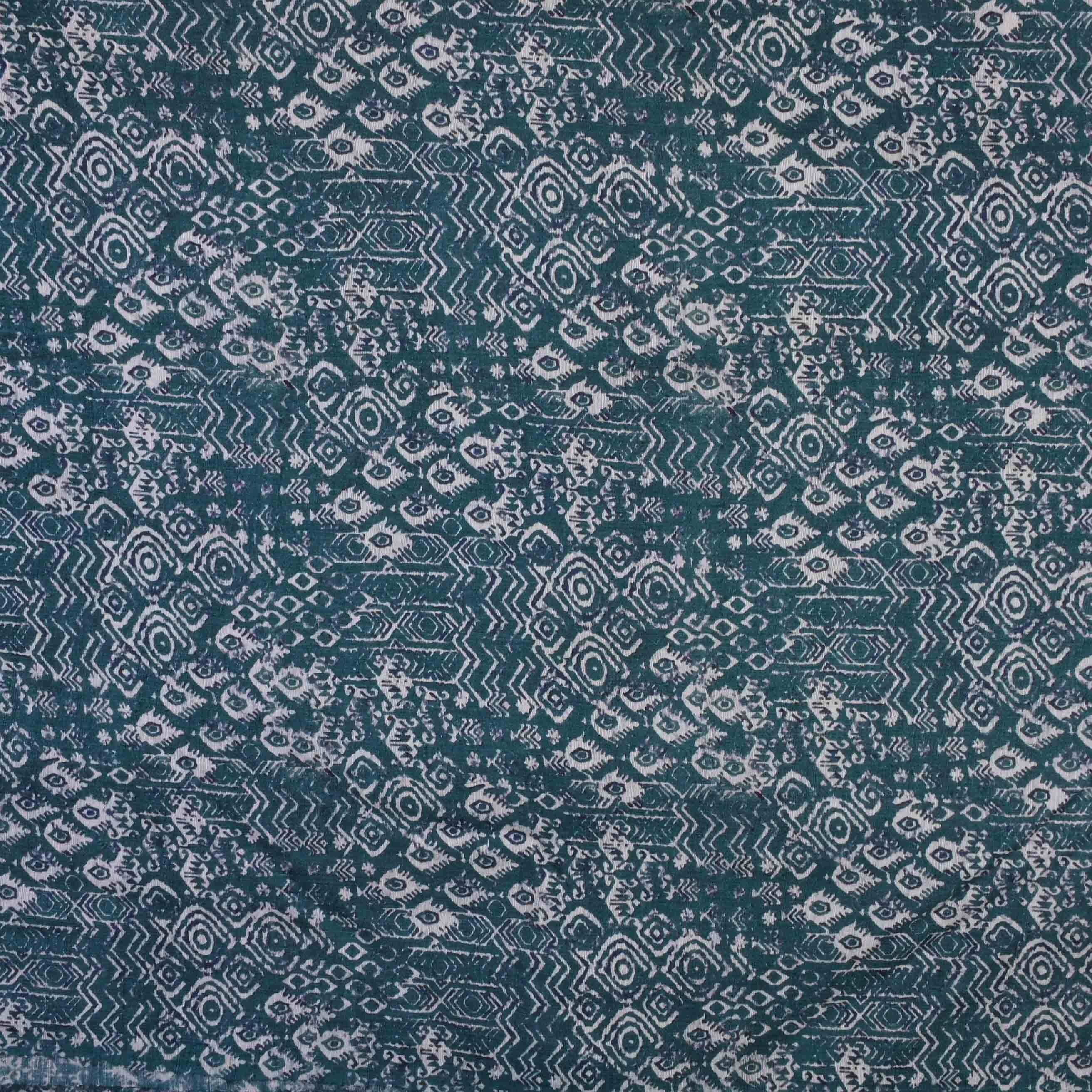 Midnight Green Printed Matka Fabric