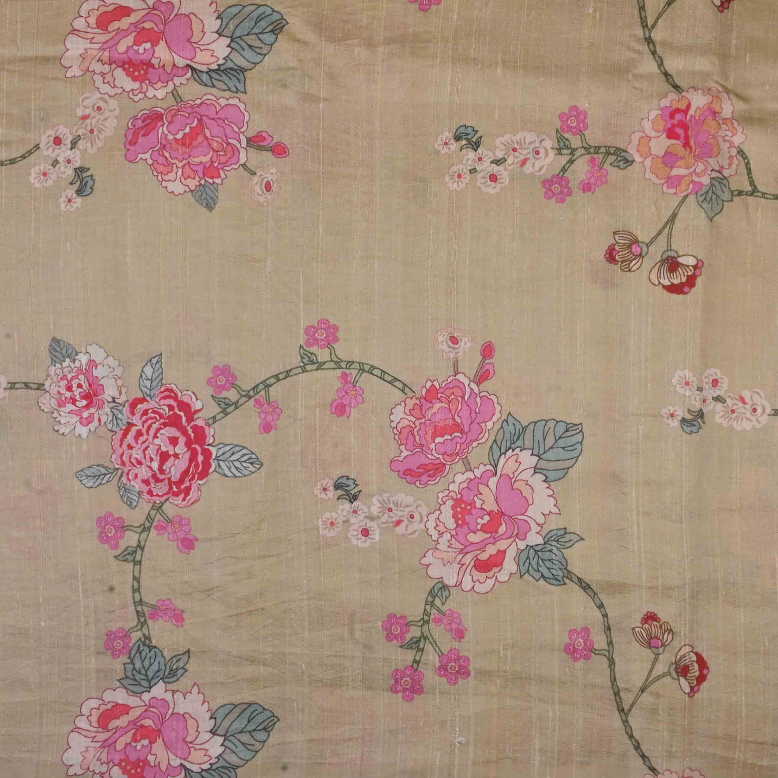 Mocassin Yellow Printed Raw Silk Fabric