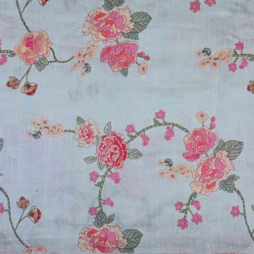 Pastel Sky Blue Printed Rawsilk Fabric