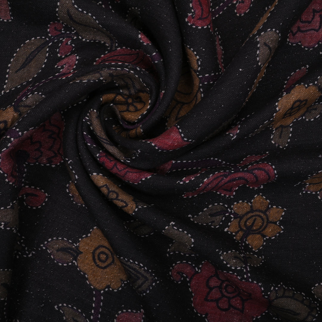 Dark Purple Floral Pattern Printed Matka Fabric