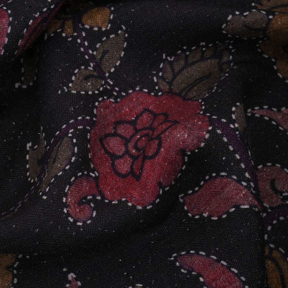 Dark Purple Floral Pattern Printed Matka Fabric