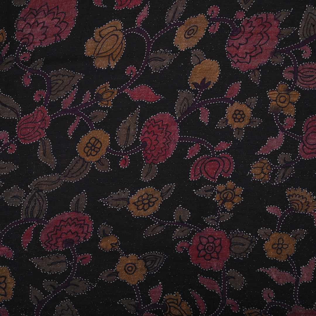 Dark Purple Floral Pattern Printed Matka Fabric