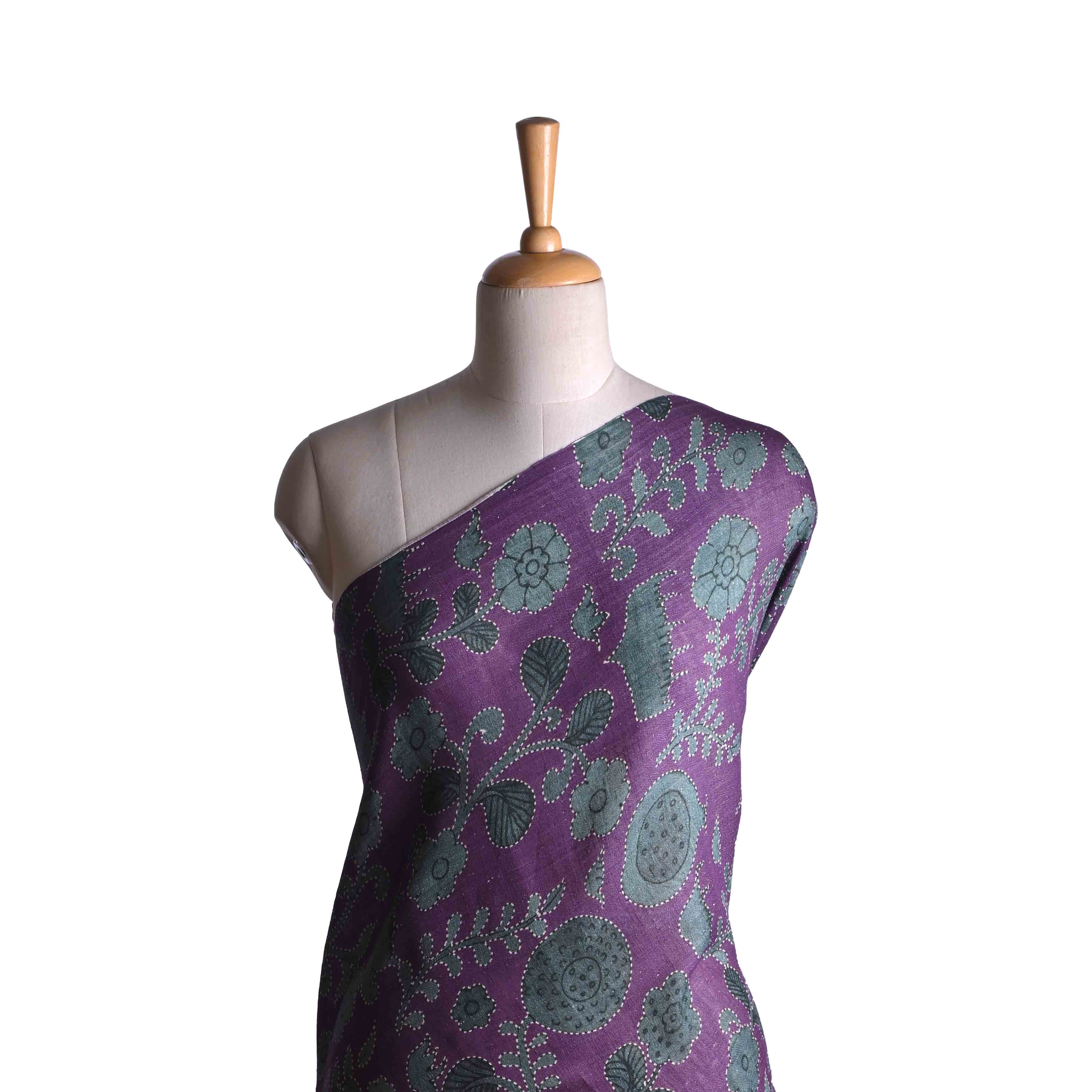 Palatinate Purple Floral Printed Linen Fabric