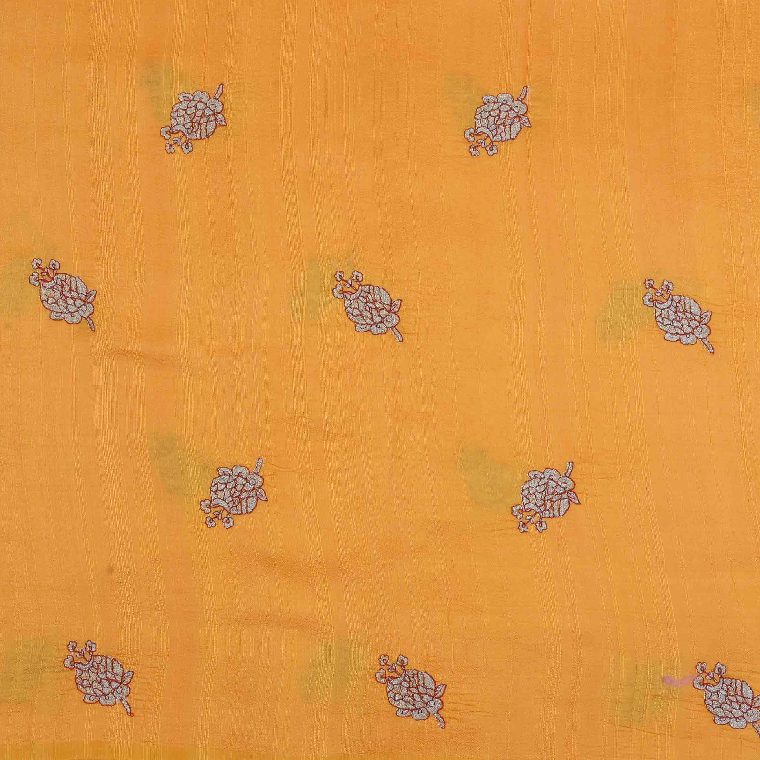 Bright Yellow Raw Silk Fabric With Embroidery