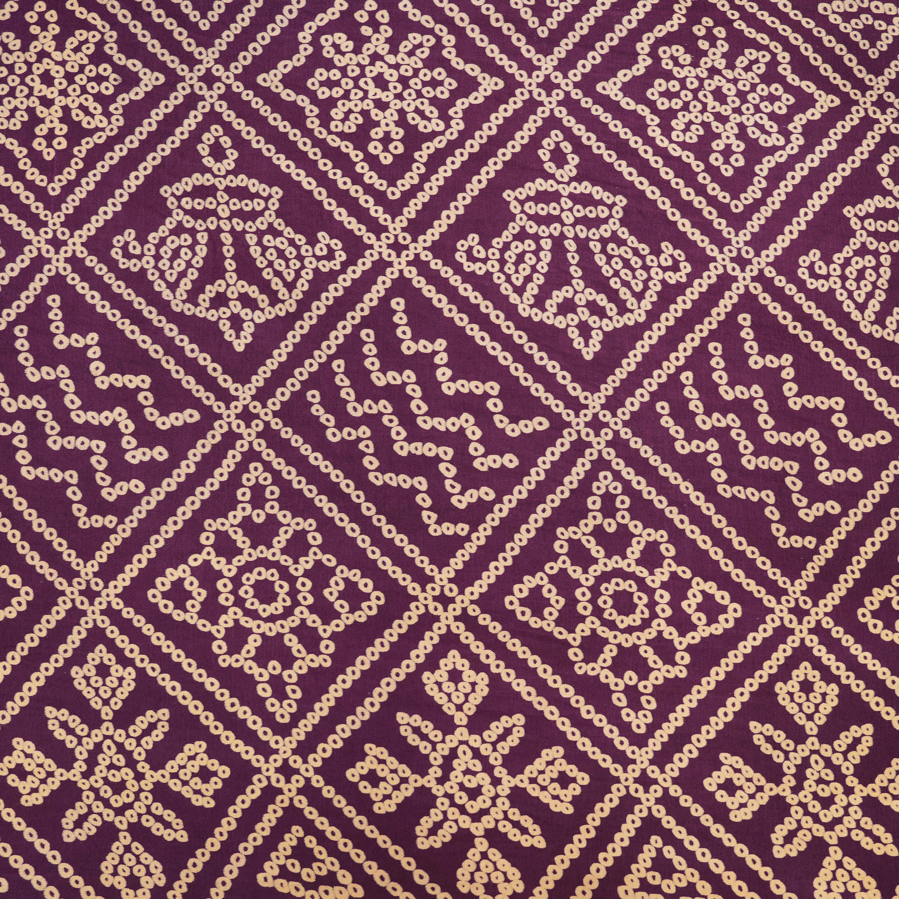 Byzantium Purple Floral Geometric Bandhani Satin Fabric