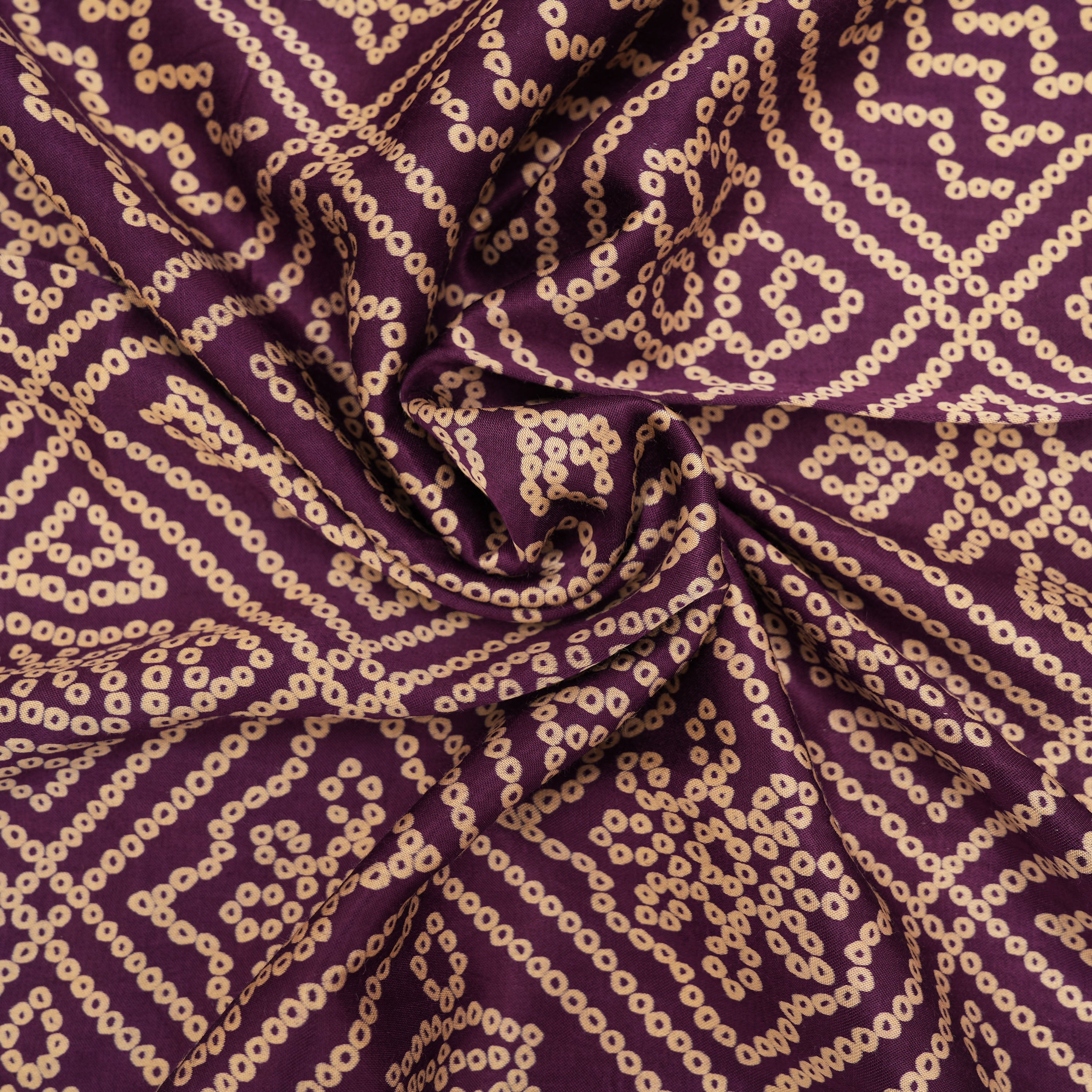 Byzantium Purple Floral Geometric Bandhani Satin Fabric