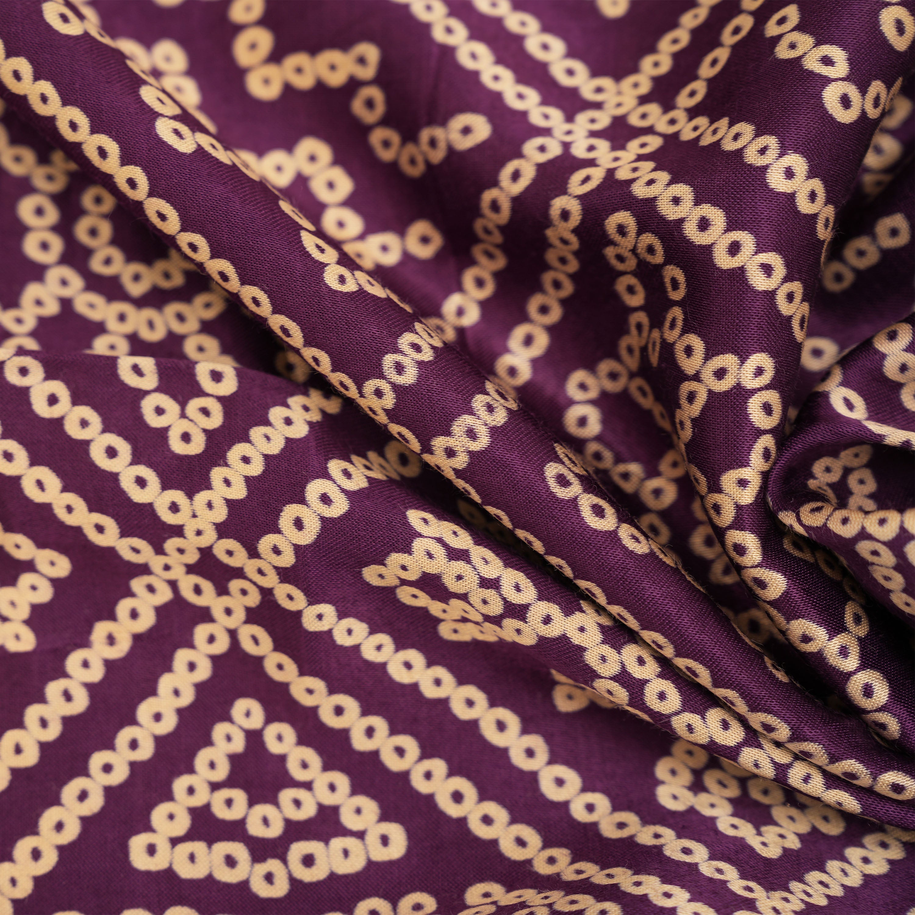 Byzantium Purple Floral Geometric Bandhani Satin Fabric