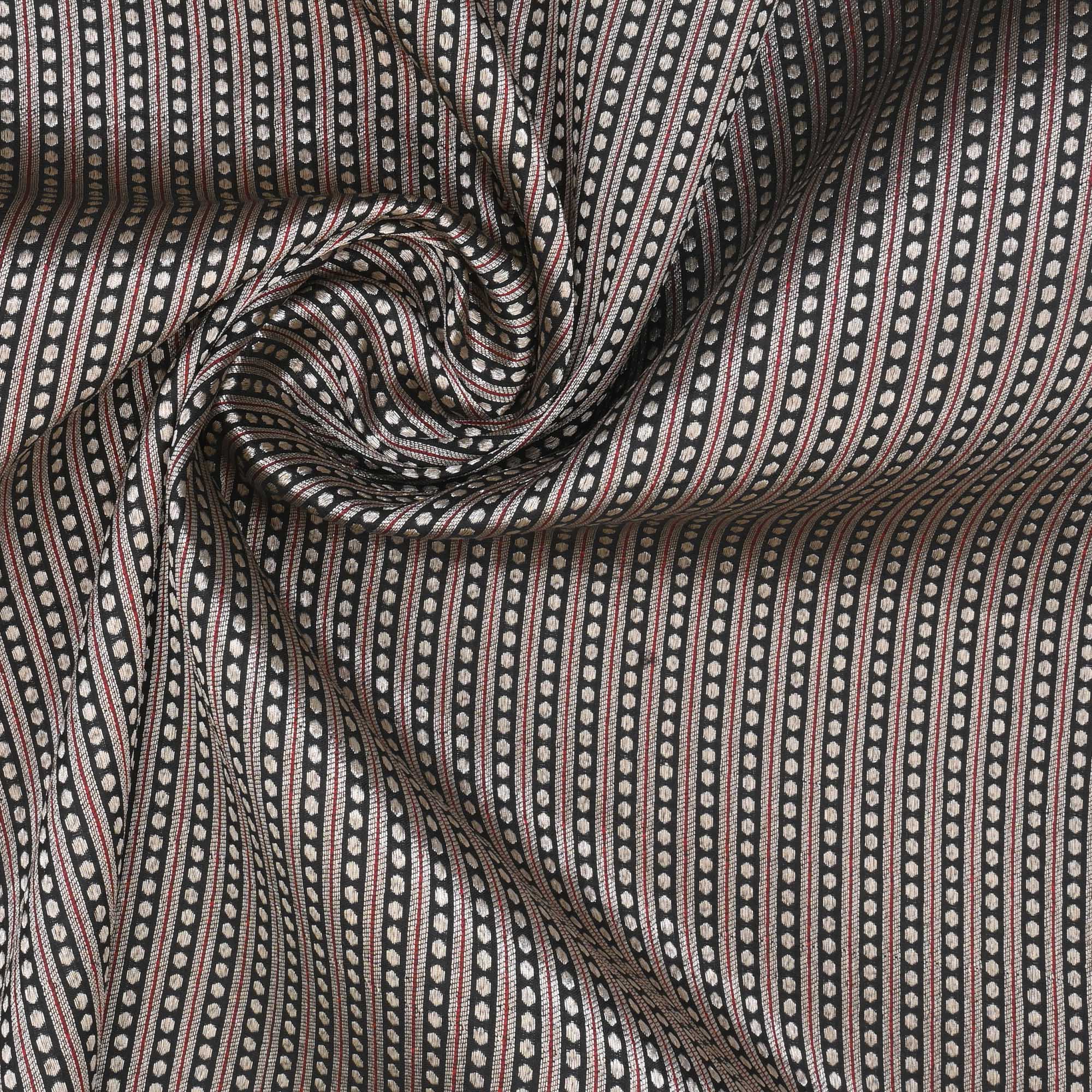 Iridium Black Banarasi Striped Weave Fabric