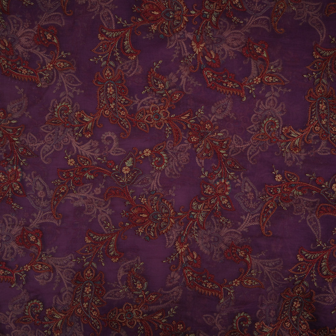 Imperial Purple Threadwork Embroidery Organza Fabric