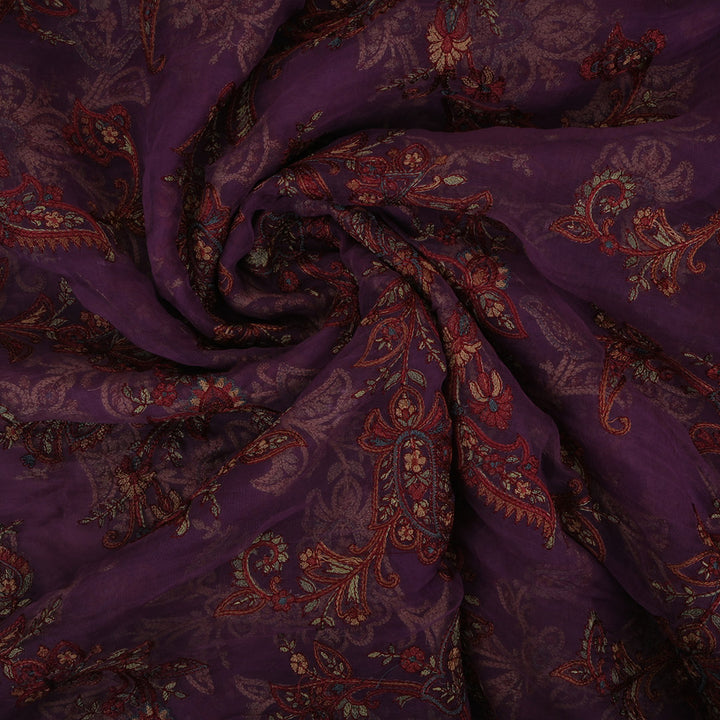 Imperial Purple Threadwork Embroidery Organza Fabric