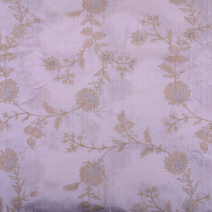 Floral White Rawsilk Fabric With Floral Embroidery