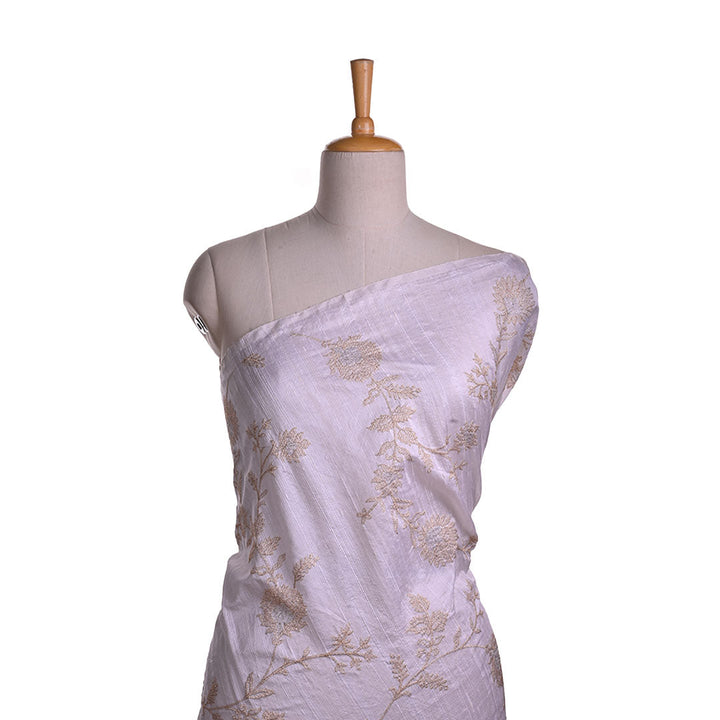 Floral White Rawsilk Fabric With Floral Embroidery