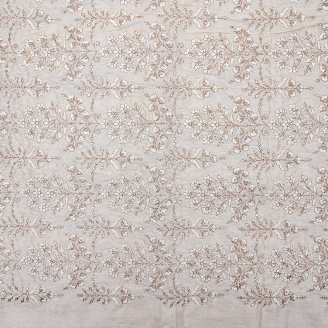 Half White Floral Embroidered Organza Fabric