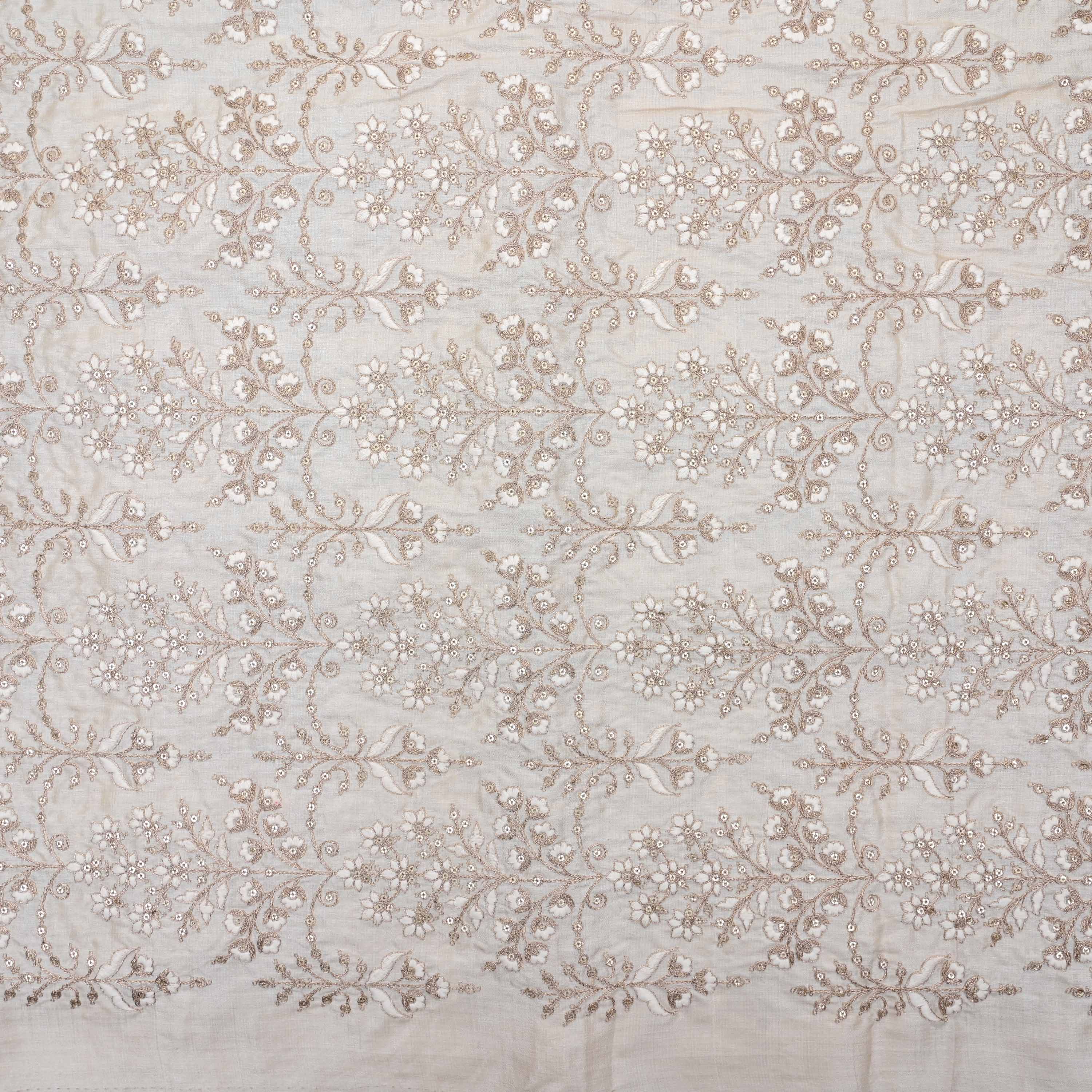 Half White Floral Embroidered Organza Fabric