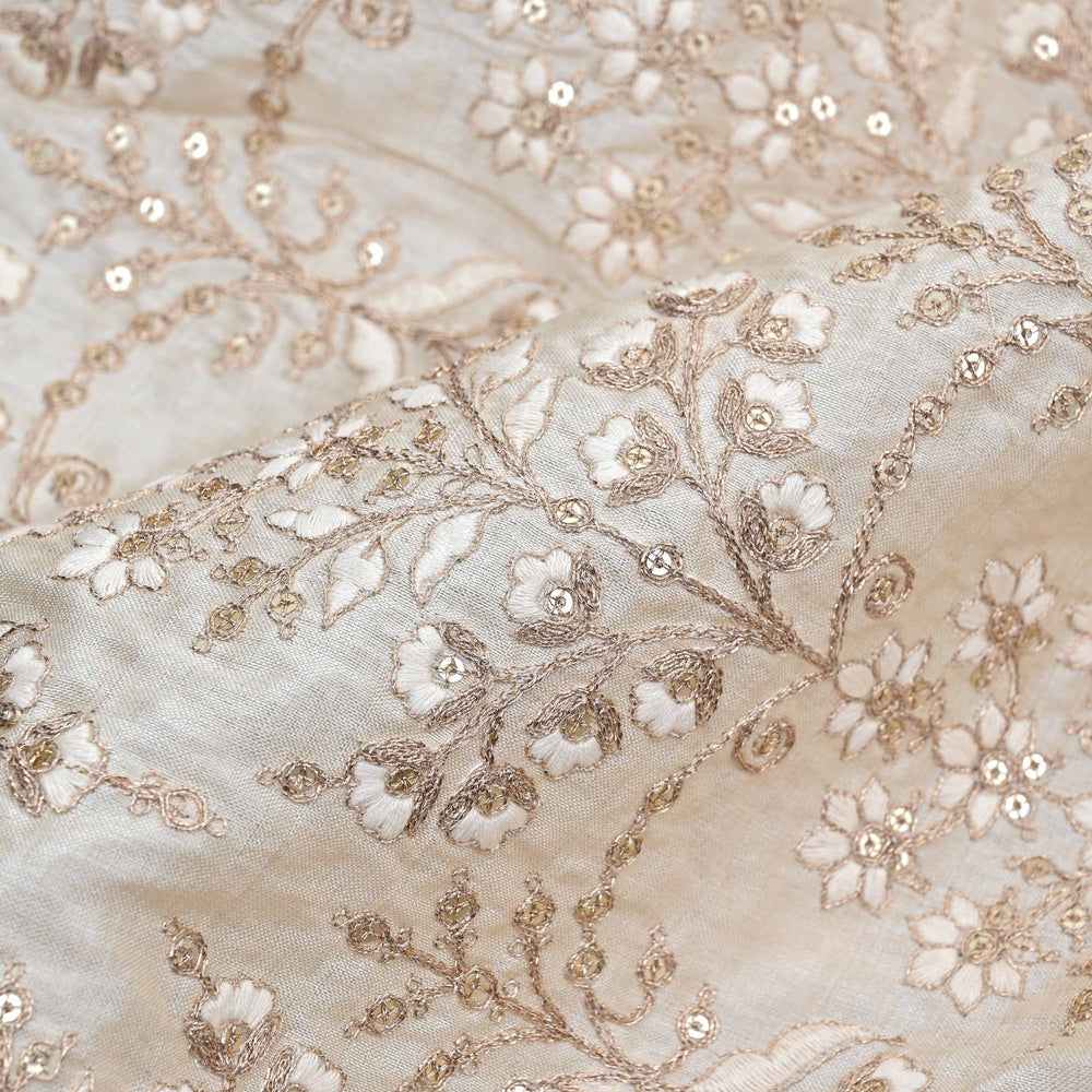 Half White Floral Embroidered Organza Fabric